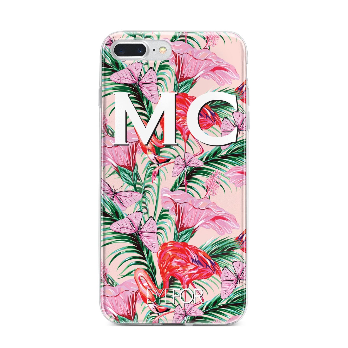 Personalised Tropical Pink Flamingo iPhone 7 Plus Bumper Case on Silver iPhone