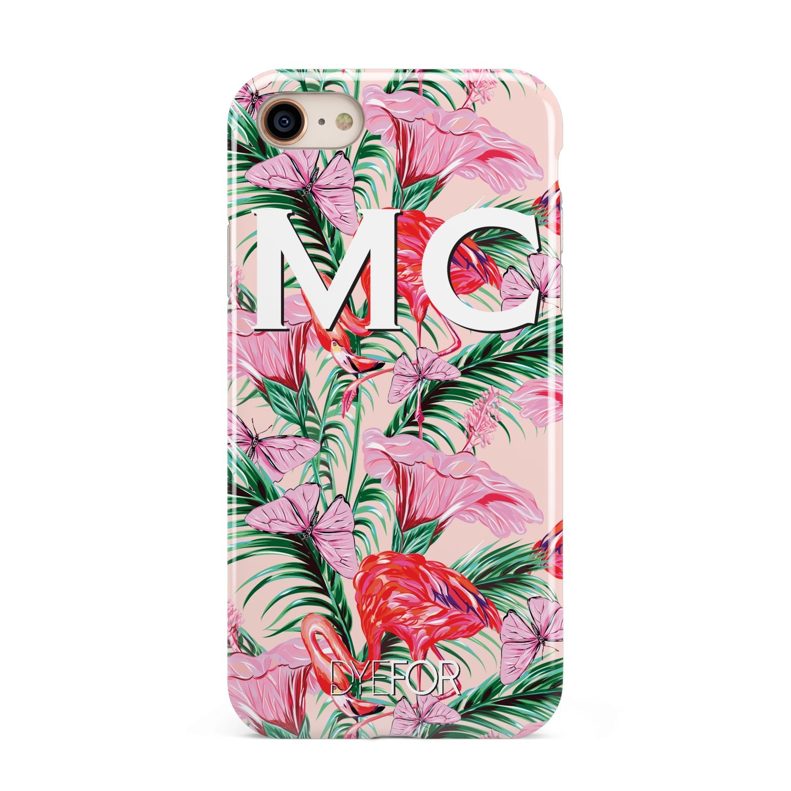Personalised Tropical Pink Flamingo iPhone 8 3D Tough Case on Gold Phone