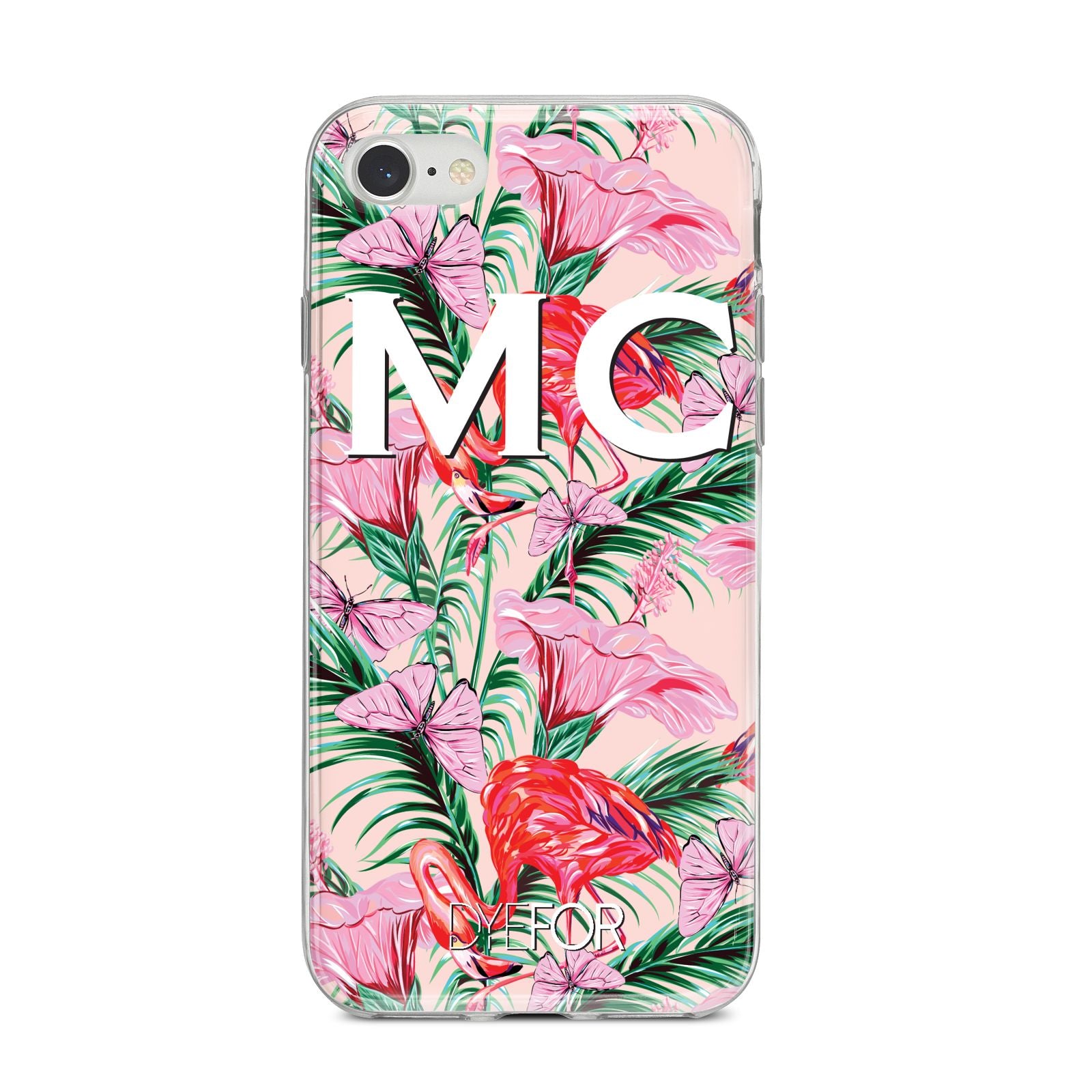 Personalised Tropical Pink Flamingo iPhone 8 Bumper Case on Silver iPhone