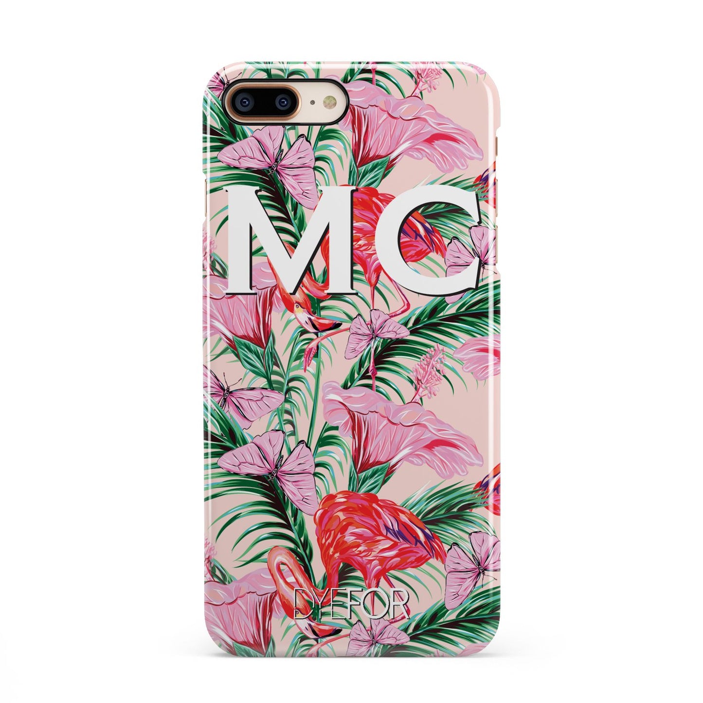 Personalised Tropical Pink Flamingo iPhone 8 Plus 3D Snap Case on Gold Phone