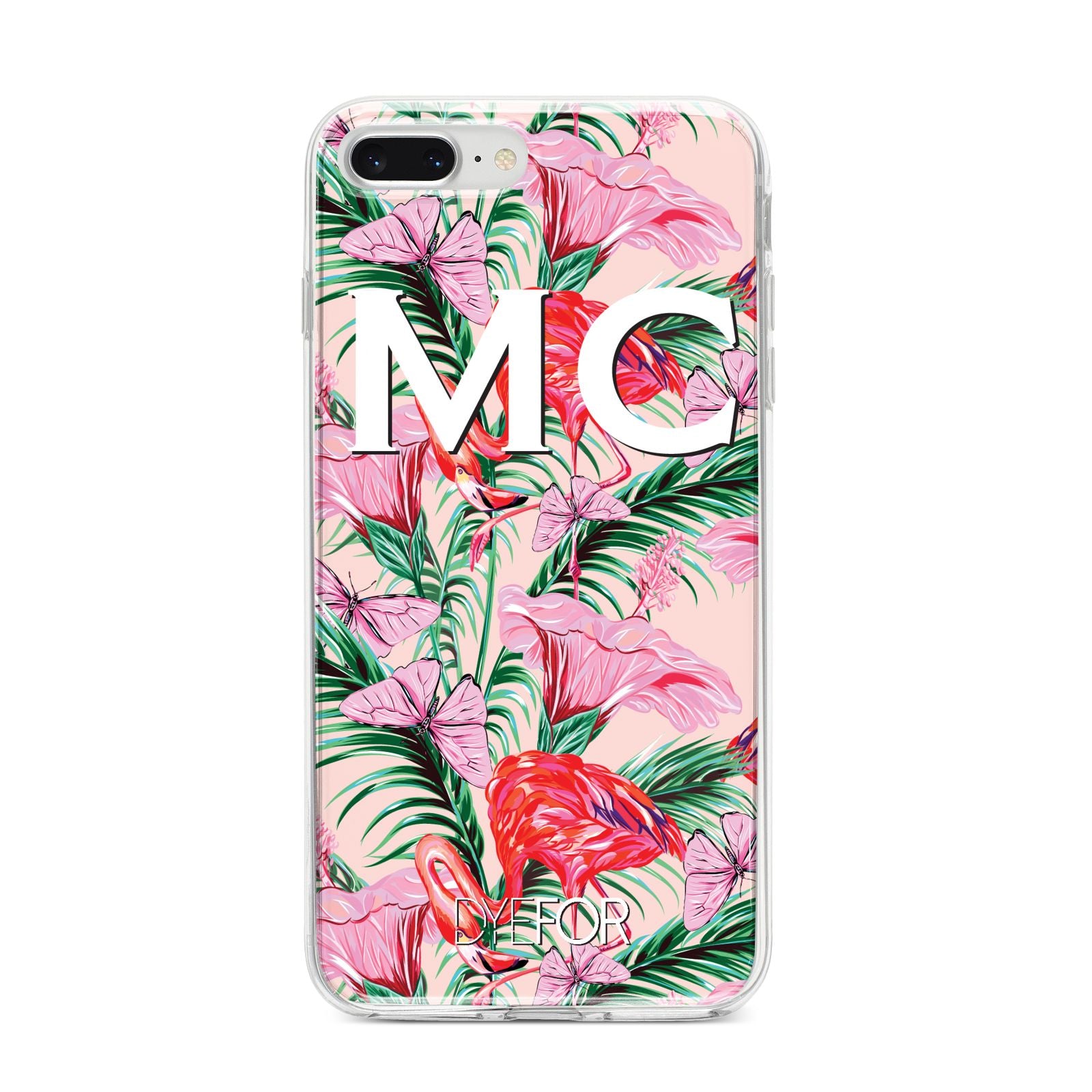 Personalised Tropical Pink Flamingo iPhone 8 Plus Bumper Case on Silver iPhone