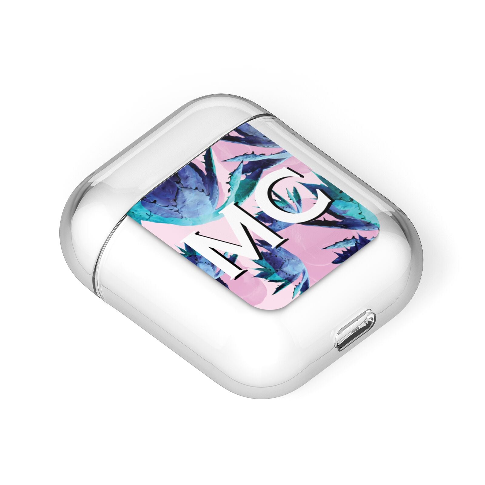 Personalised Tropical Pink Green Abstract AirPods Case Laid Flat