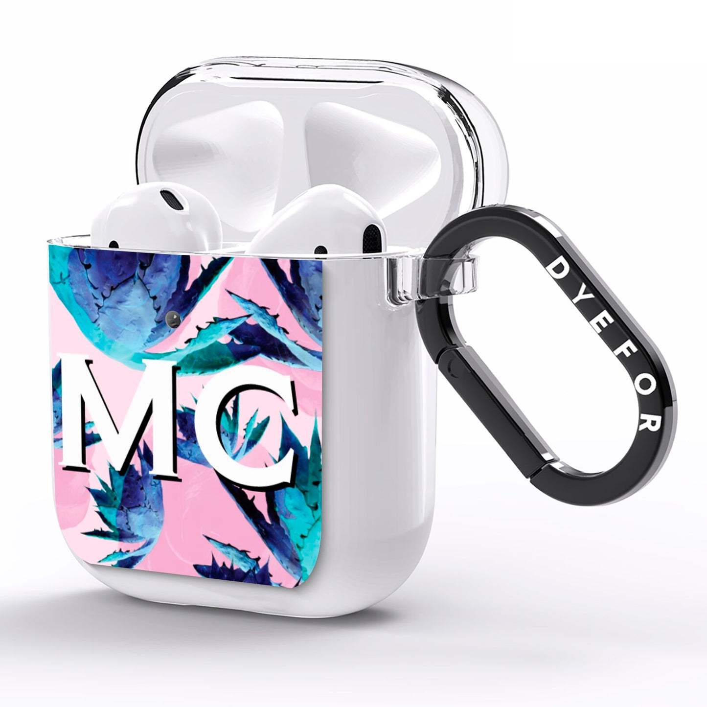 Personalised Tropical Pink Green Abstract AirPods Clear Case Side Image