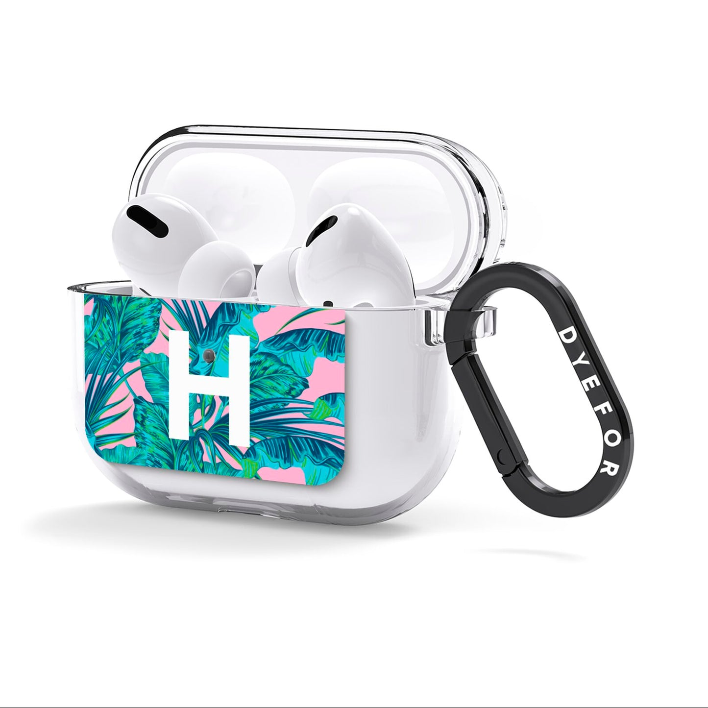 Personalised Tropical Pink and Green AirPods Clear Case 3rd Gen Side Image