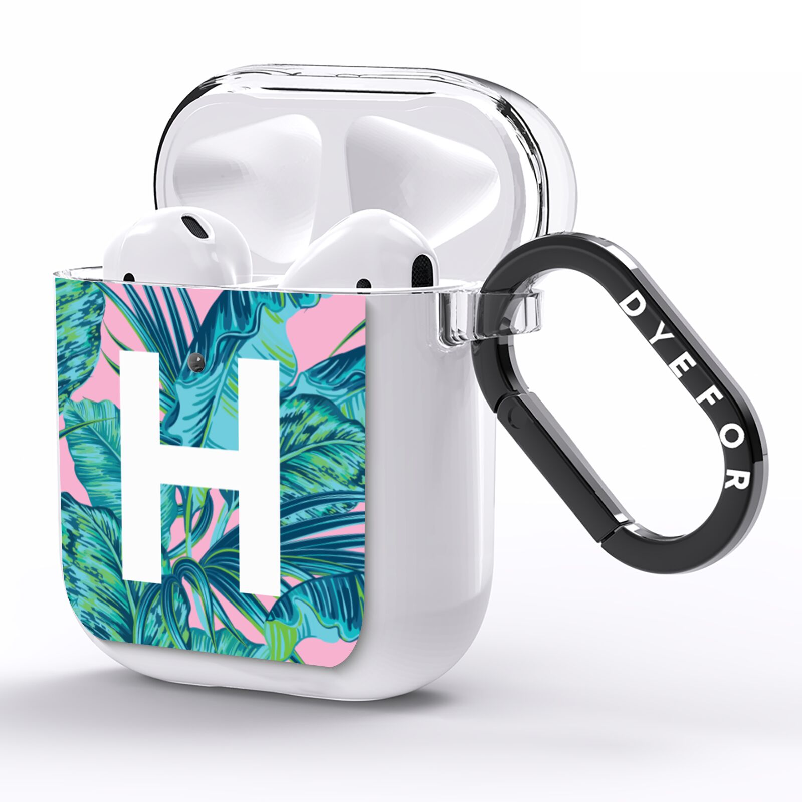Personalised Tropical Pink and Green AirPods Clear Case Side Image