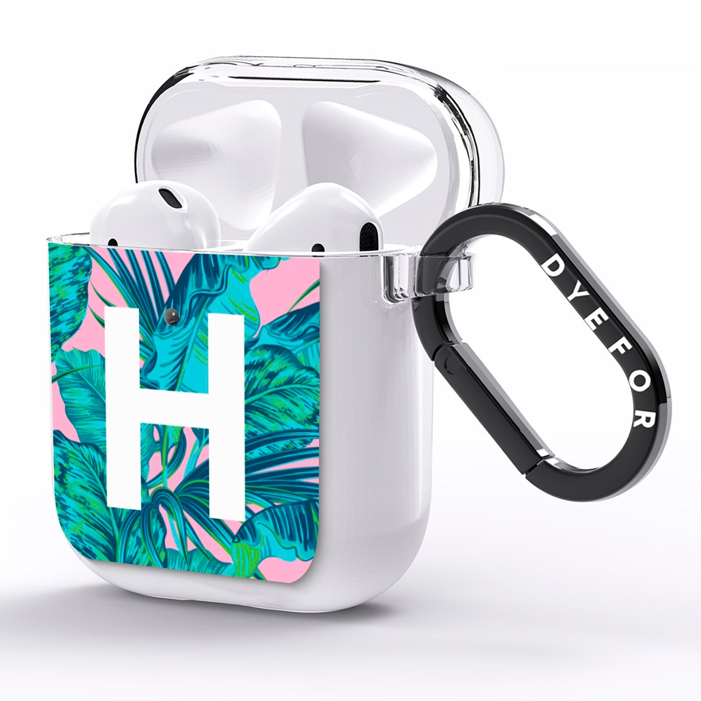 Personalised Tropical Pink and Green AirPods Clear Case Side Image