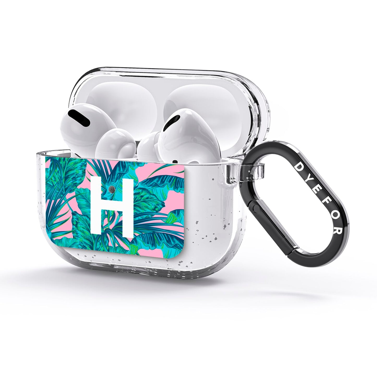 Personalised Tropical Pink and Green AirPods Glitter Case 3rd Gen Side Image