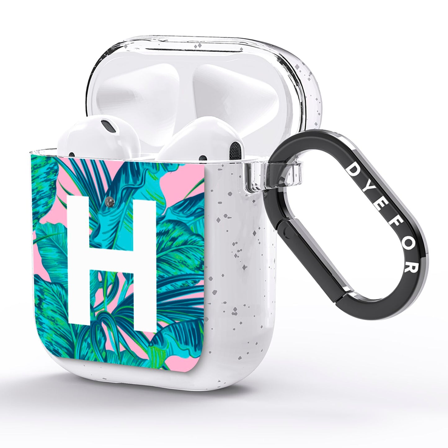 Personalised Tropical Pink and Green AirPods Glitter Case Side Image