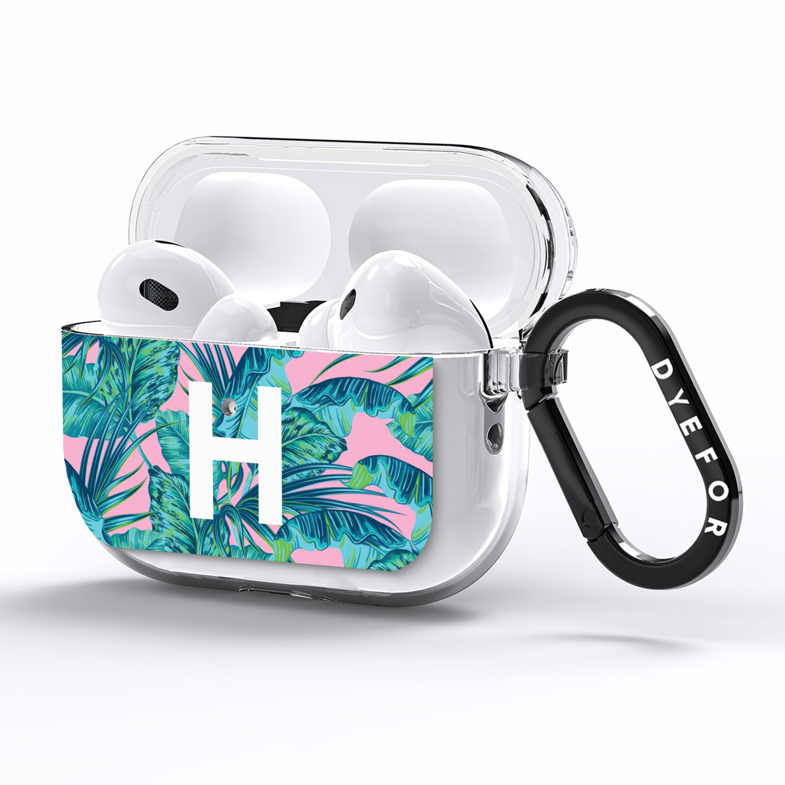 Personalised Tropical Pink and Green AirPods Pro Clear Case Side Image