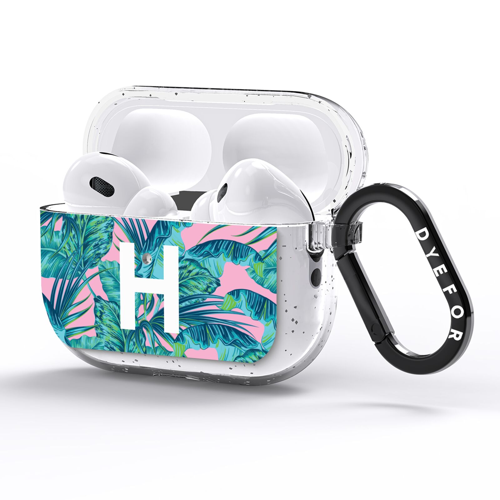 Personalised Tropical Pink and Green AirPods Pro Glitter Case Side Image