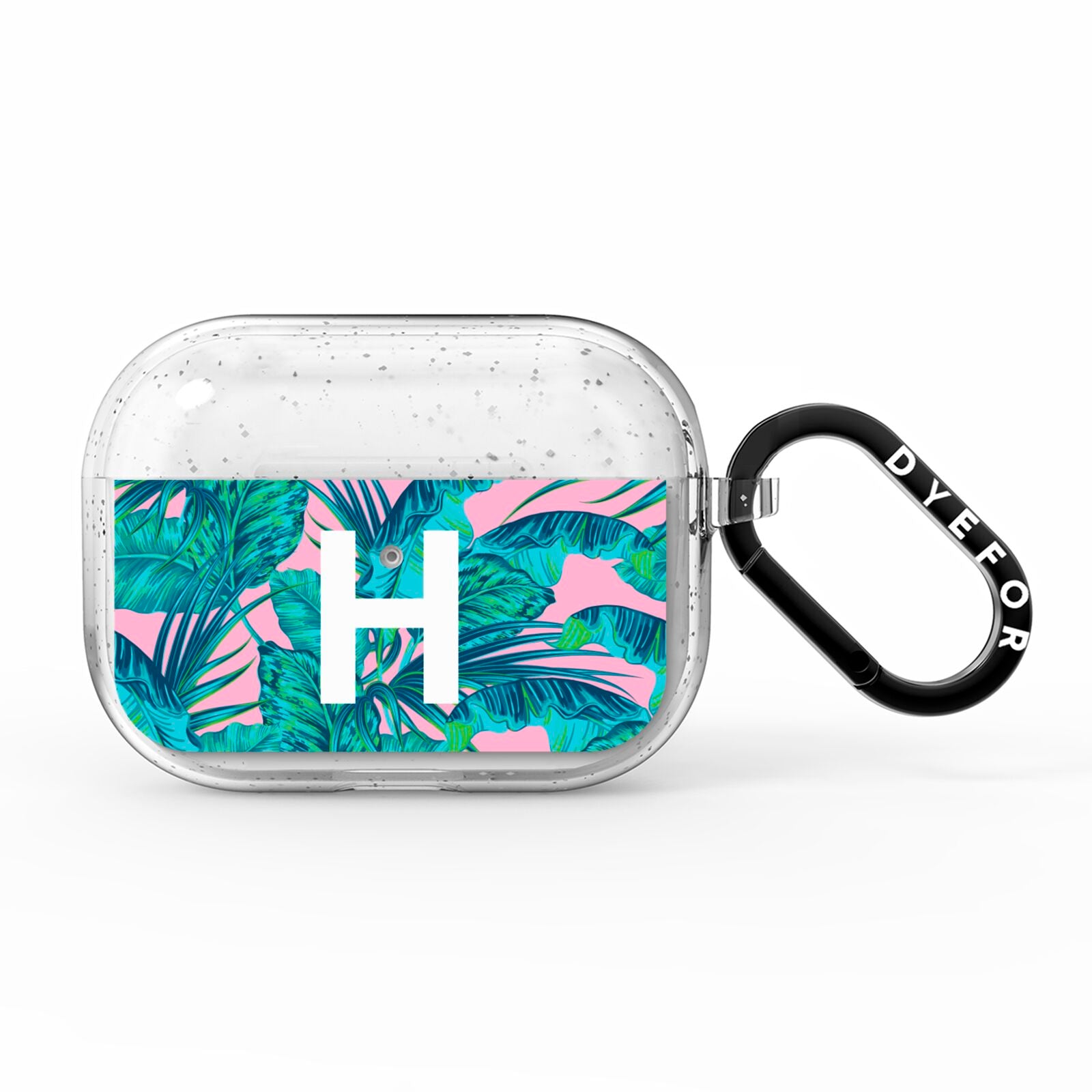 Personalised Tropical Pink and Green AirPods Pro Glitter Case