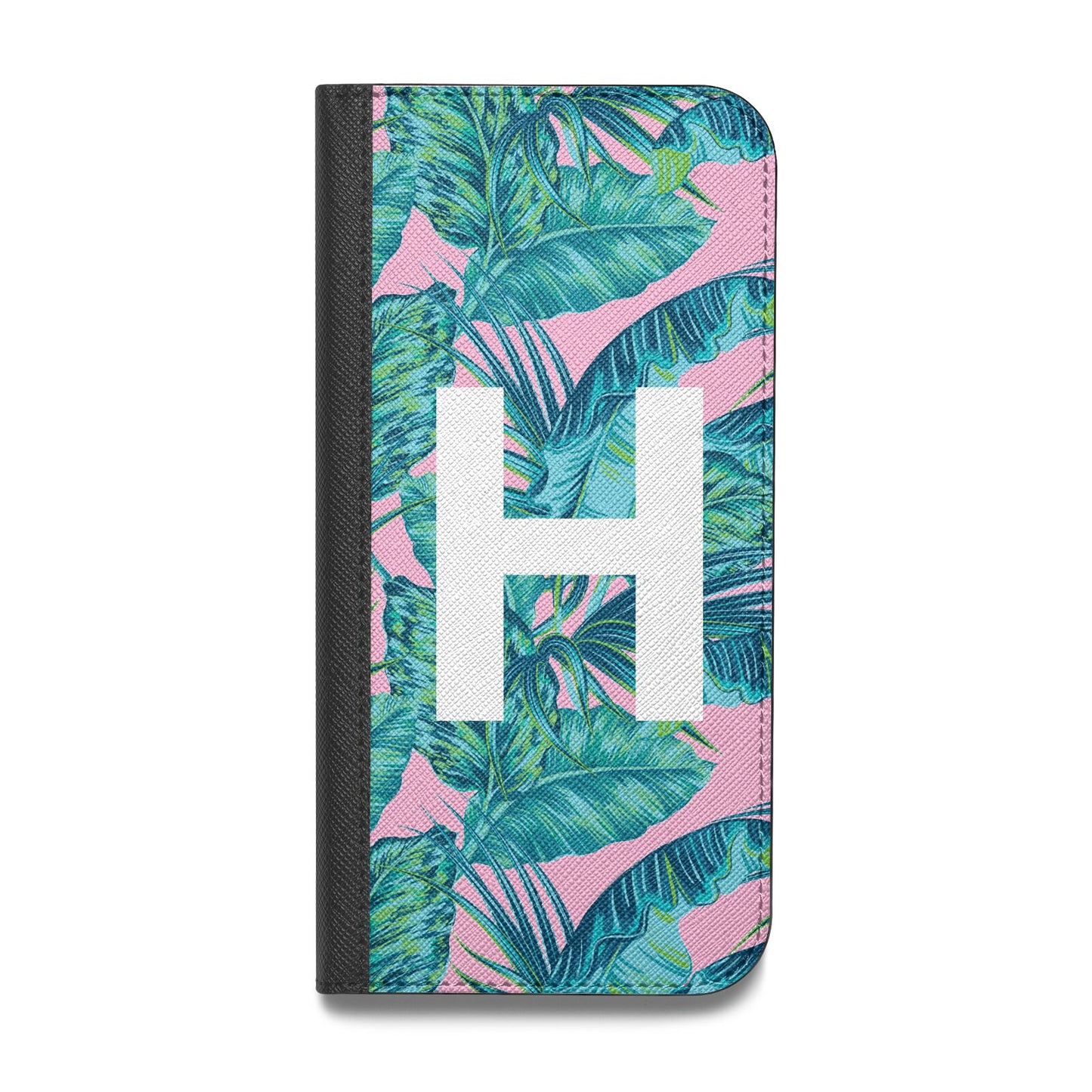 Personalised Tropical Pink and Green Vegan Leather Flip iPhone Case