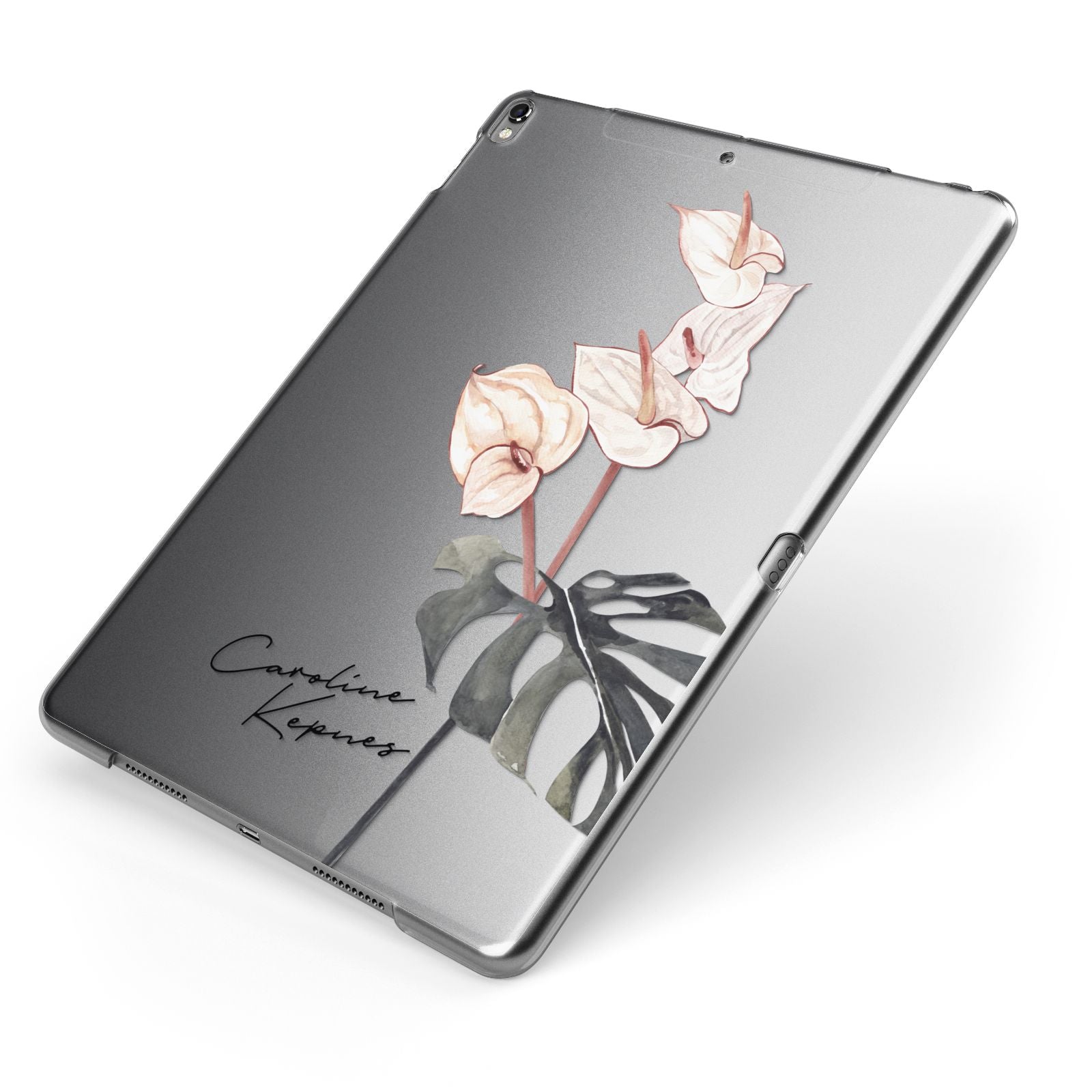 Personalised Tropical Plant Apple iPad Case on Grey iPad Side View