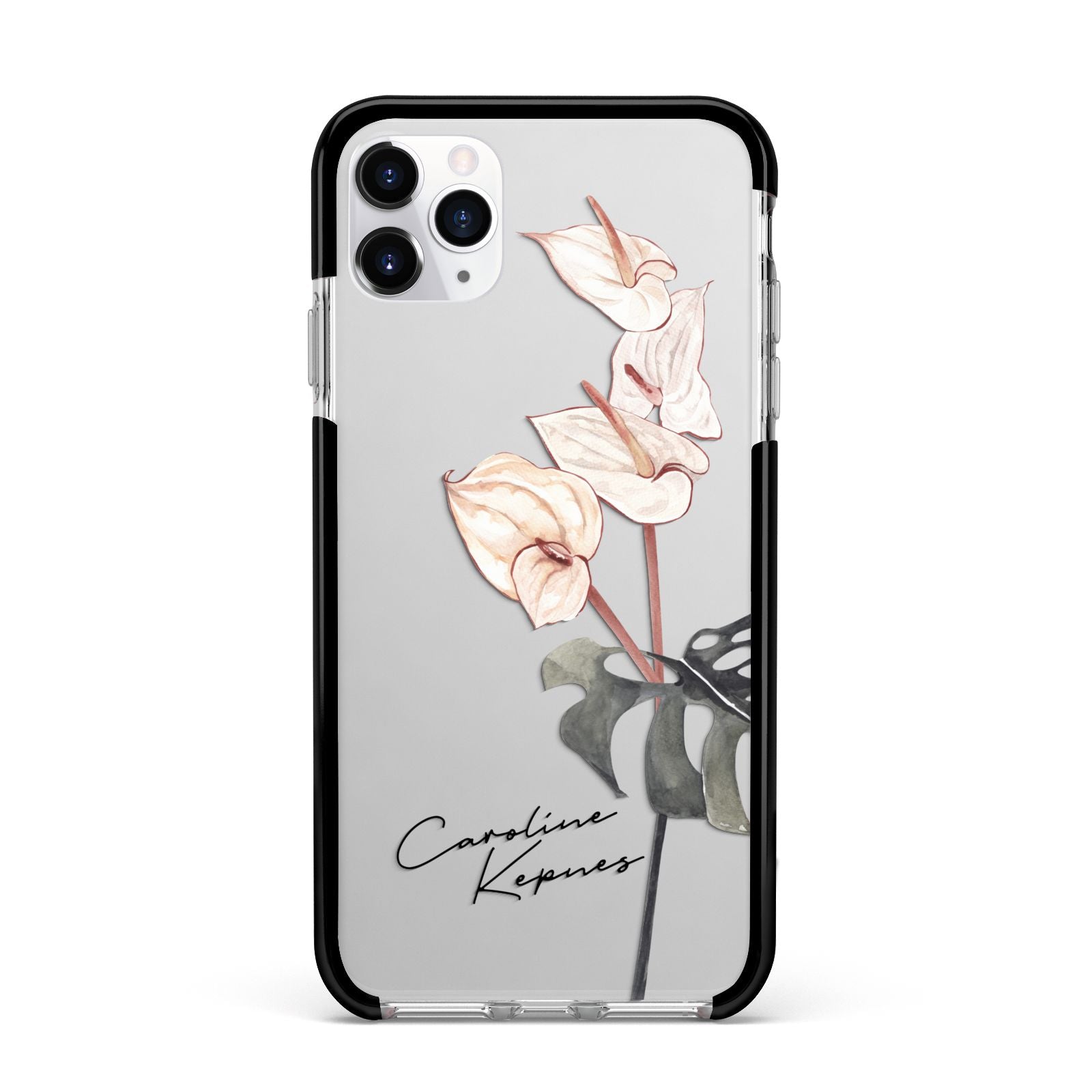 Personalised Tropical Plant Apple iPhone 11 Pro Max in Silver with Black Impact Case
