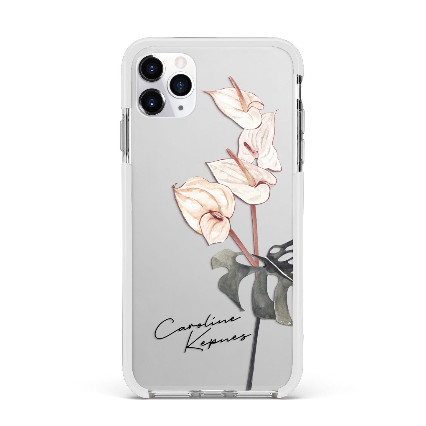 Personalised Tropical Plant Apple iPhone 11 Pro Max in Silver with White Impact Case