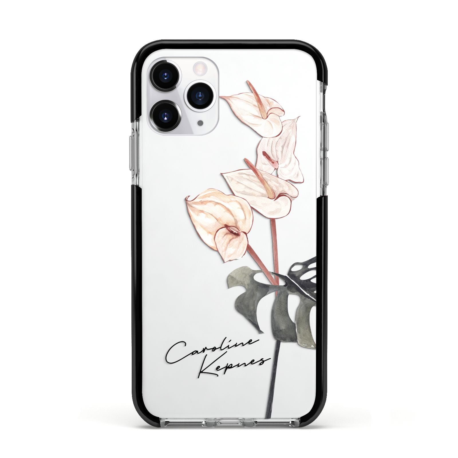 Personalised Tropical Plant Apple iPhone 11 Pro in Silver with Black Impact Case
