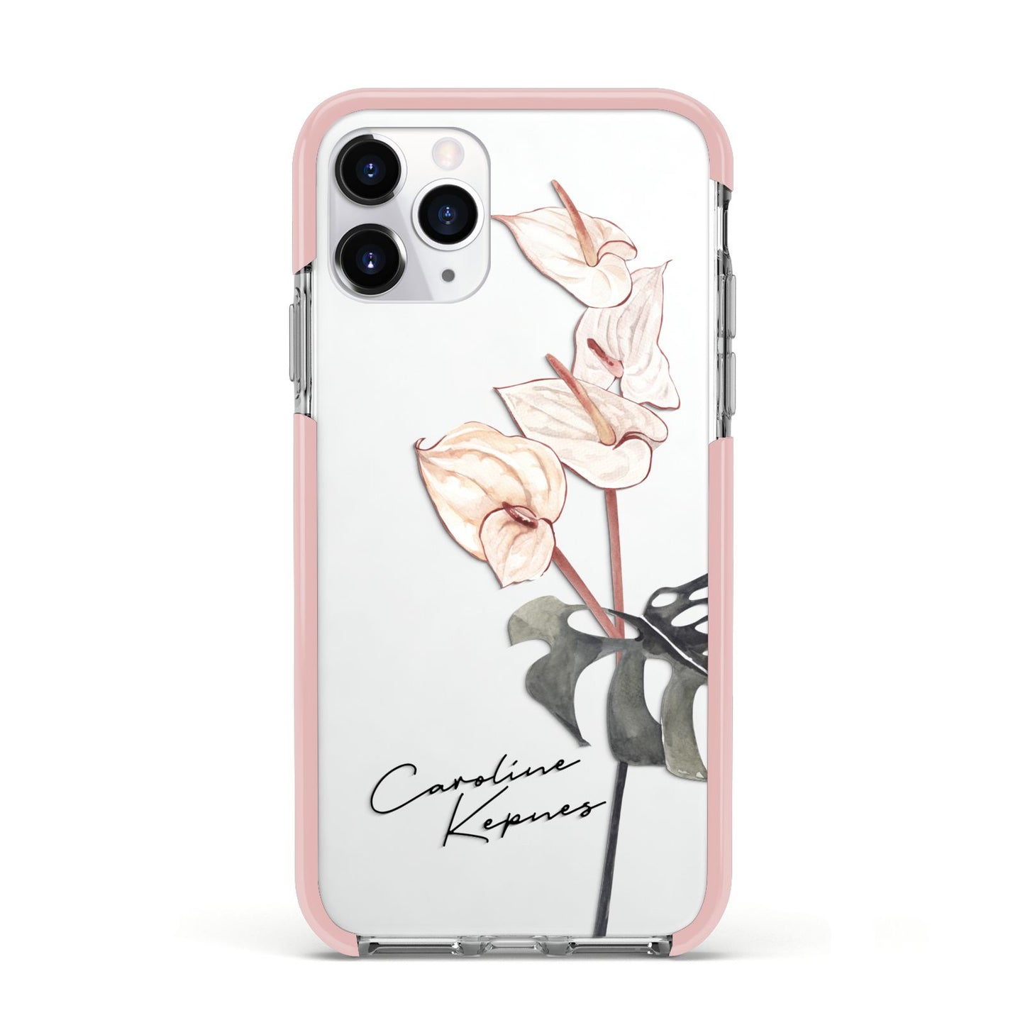 Personalised Tropical Plant Apple iPhone 11 Pro in Silver with Pink Impact Case