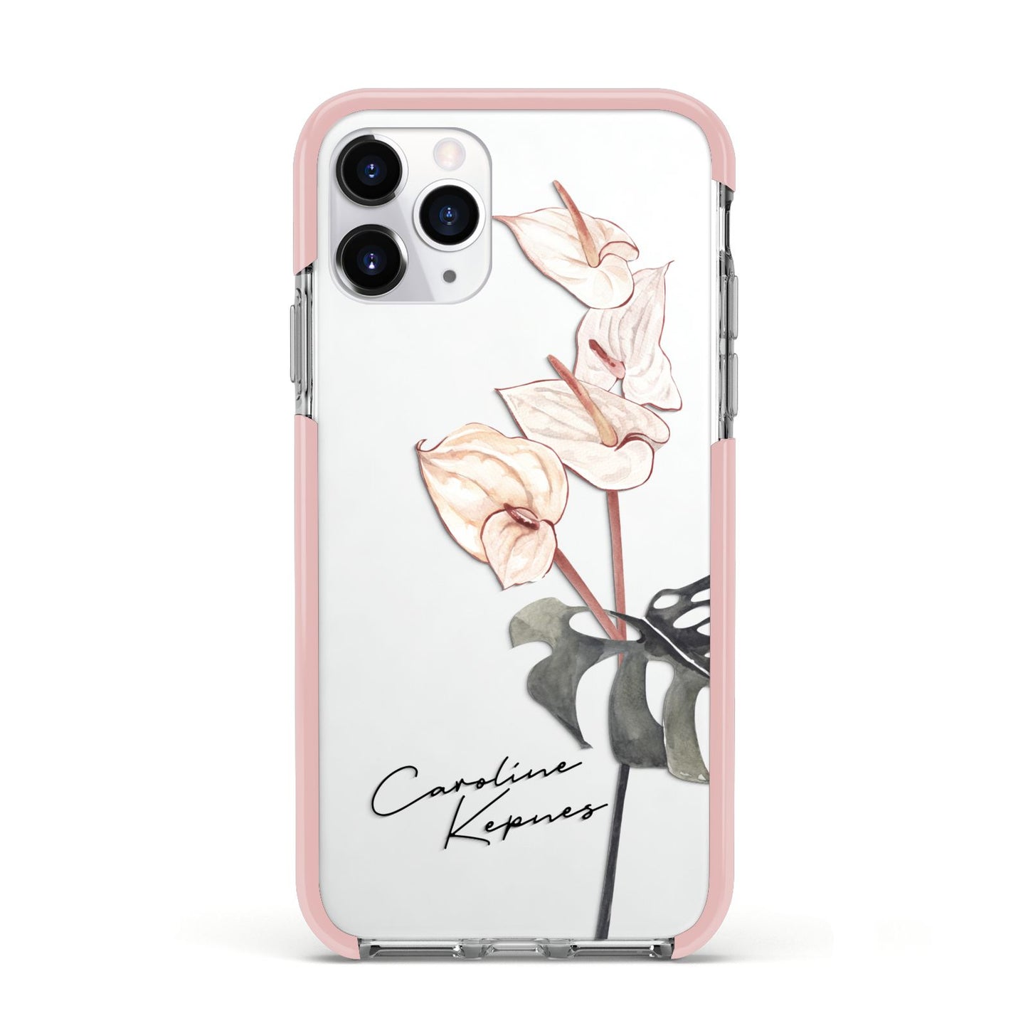 Personalised Tropical Plant Apple iPhone 11 Pro in Silver with Pink Impact Case