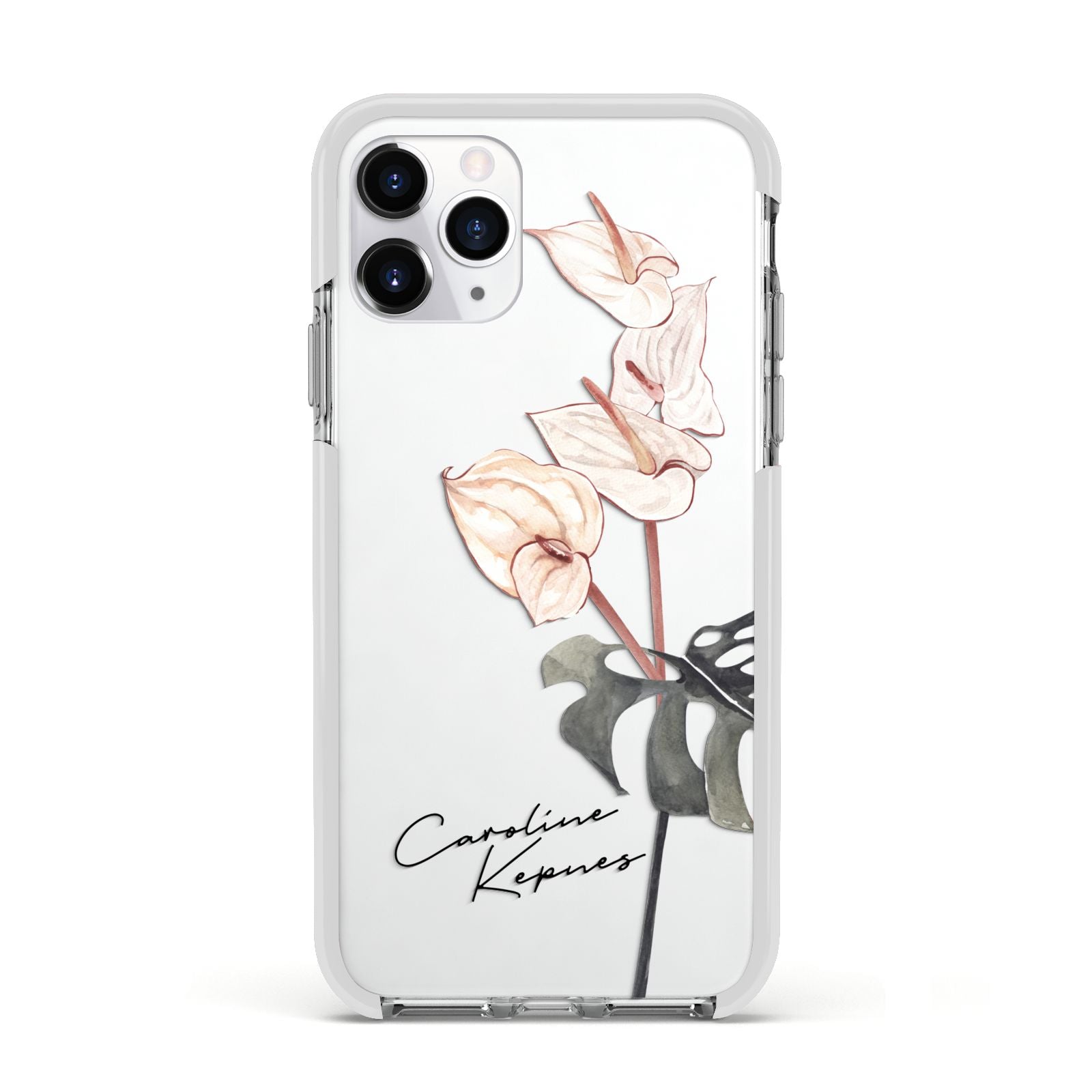 Personalised Tropical Plant Apple iPhone 11 Pro in Silver with White Impact Case