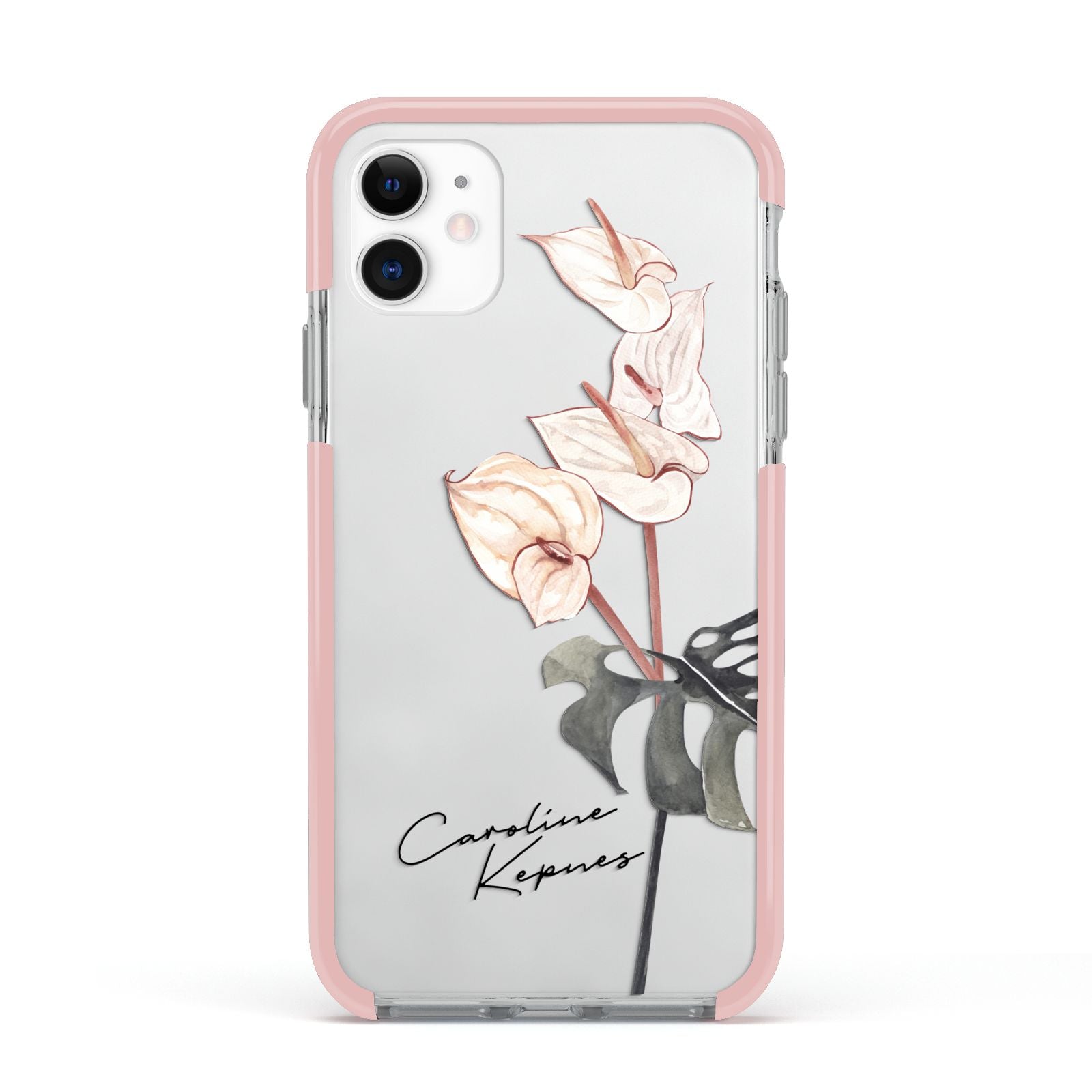 Personalised Tropical Plant Apple iPhone 11 in White with Pink Impact Case