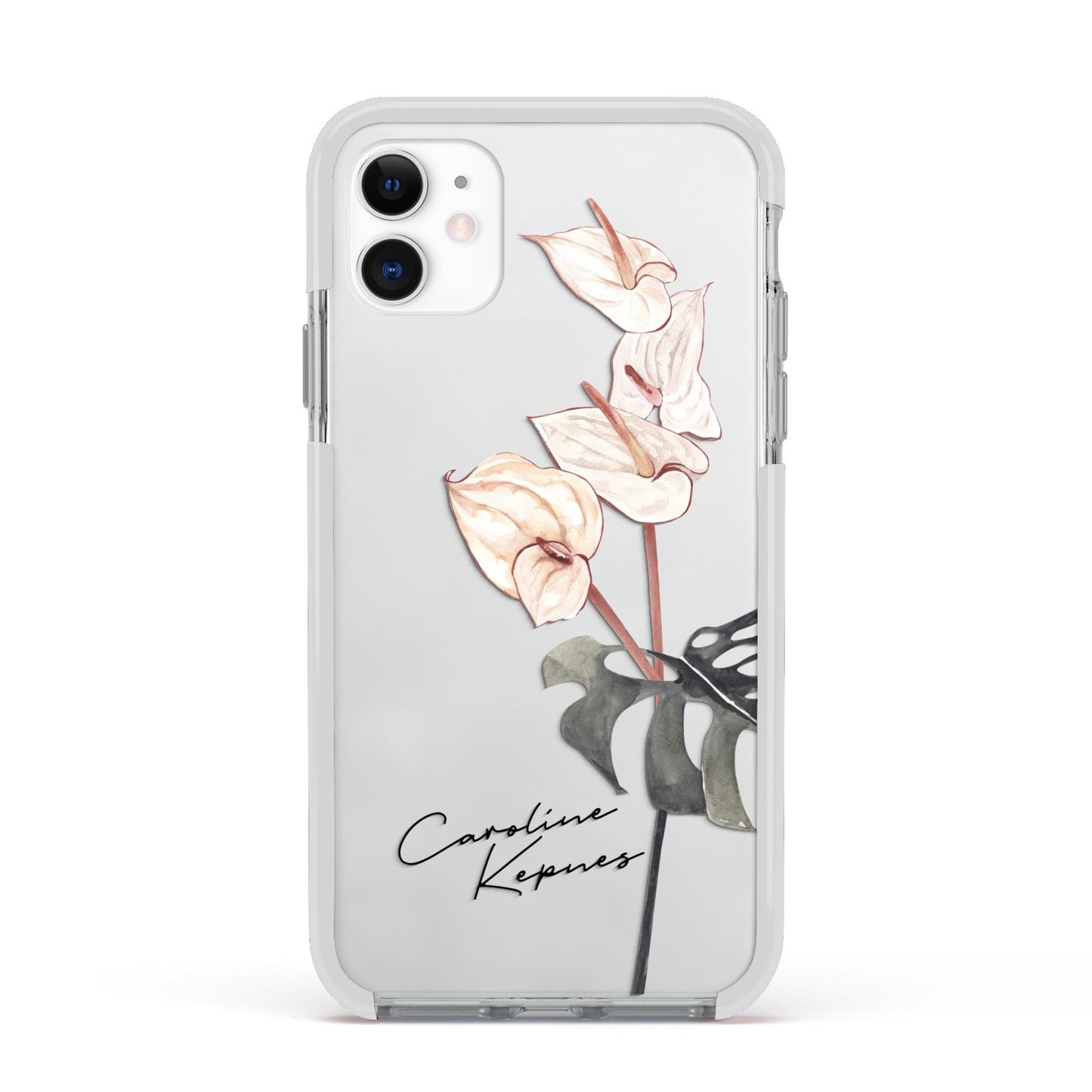 Personalised Tropical Plant Apple iPhone 11 in White with White Impact Case