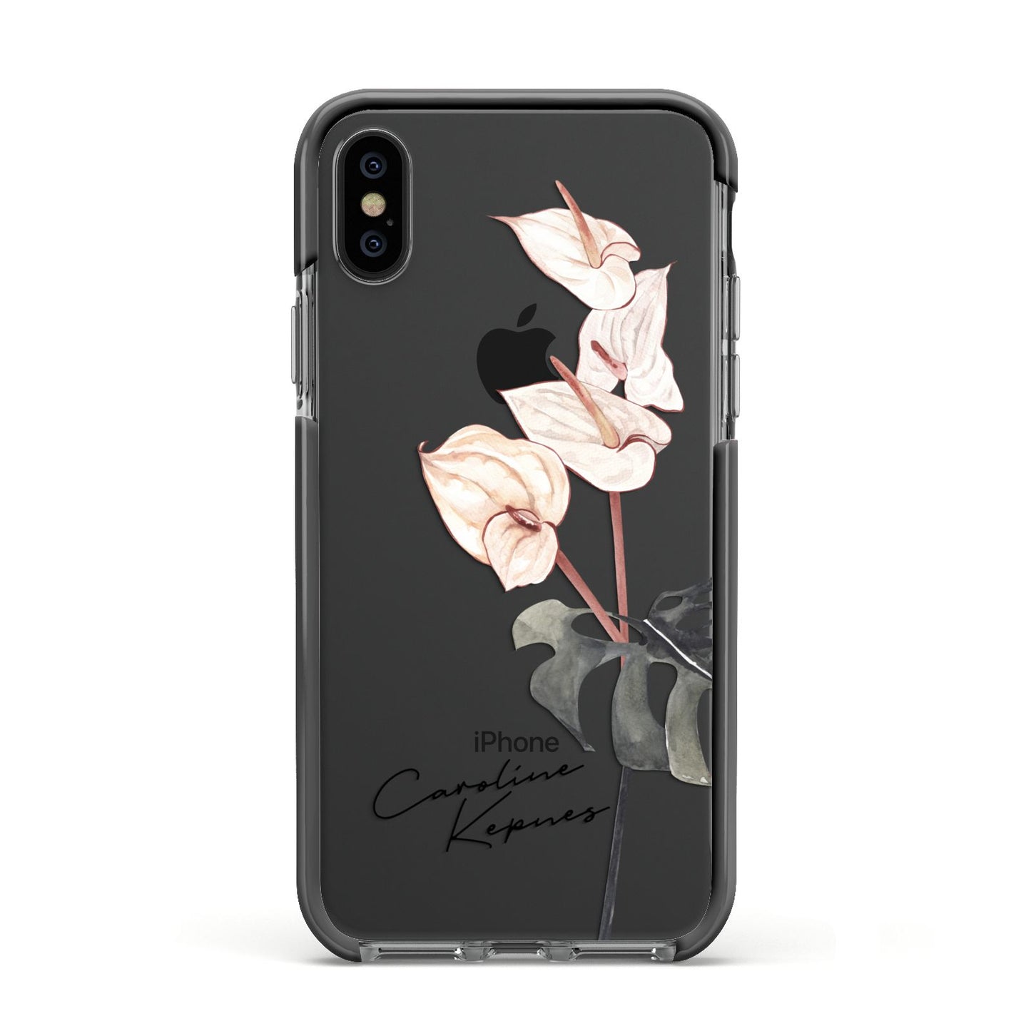 Personalised Tropical Plant Apple iPhone Xs Impact Case Black Edge on Black Phone