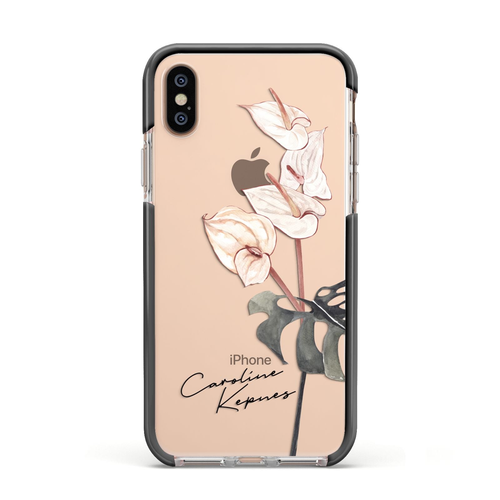 Personalised Tropical Plant Apple iPhone Xs Impact Case Black Edge on Gold Phone