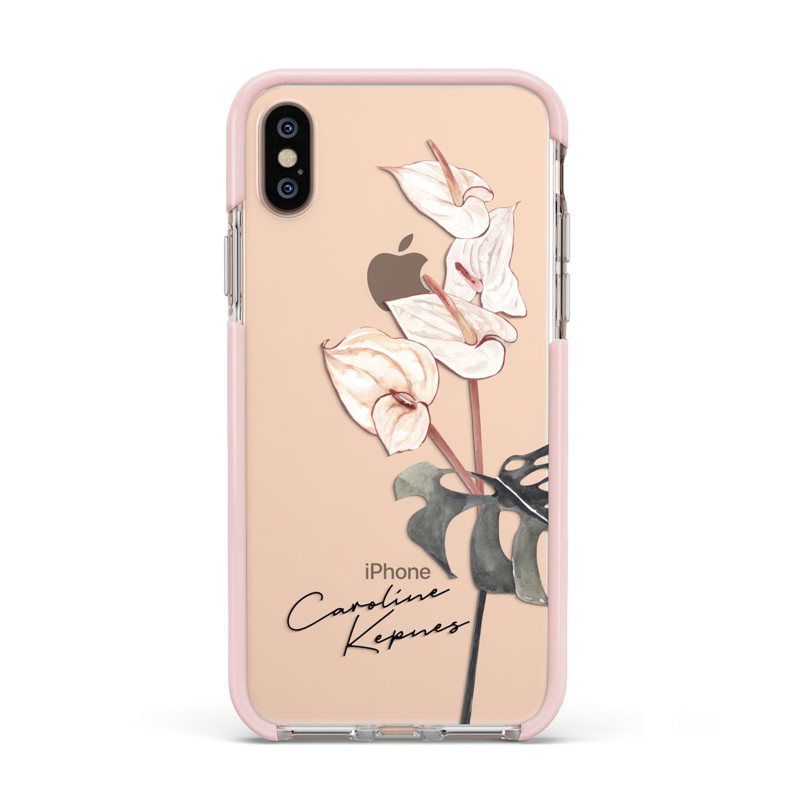 Personalised Tropical Plant Apple iPhone Xs Impact Case Pink Edge on Gold Phone