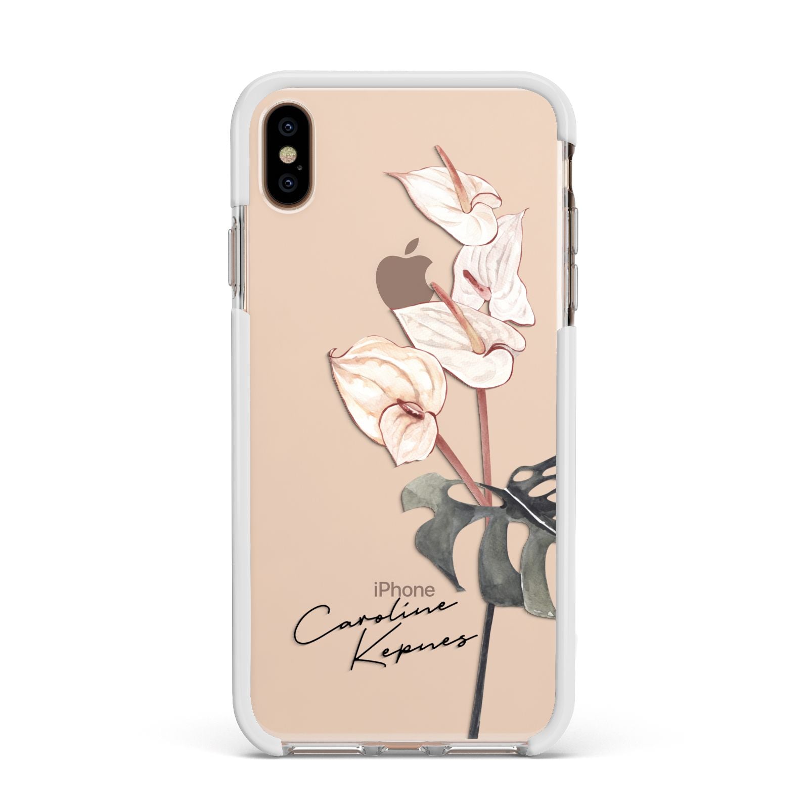 Personalised Tropical Plant Apple iPhone Xs Max Impact Case White Edge on Gold Phone