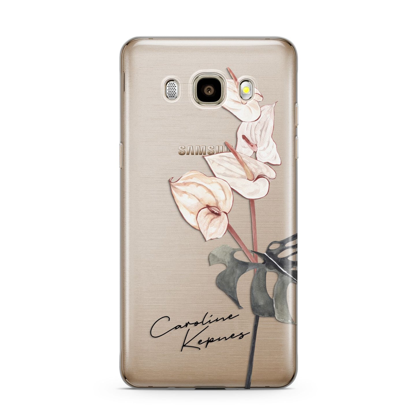 Personalised Tropical Plant Samsung Galaxy J7 2016 Case on gold phone