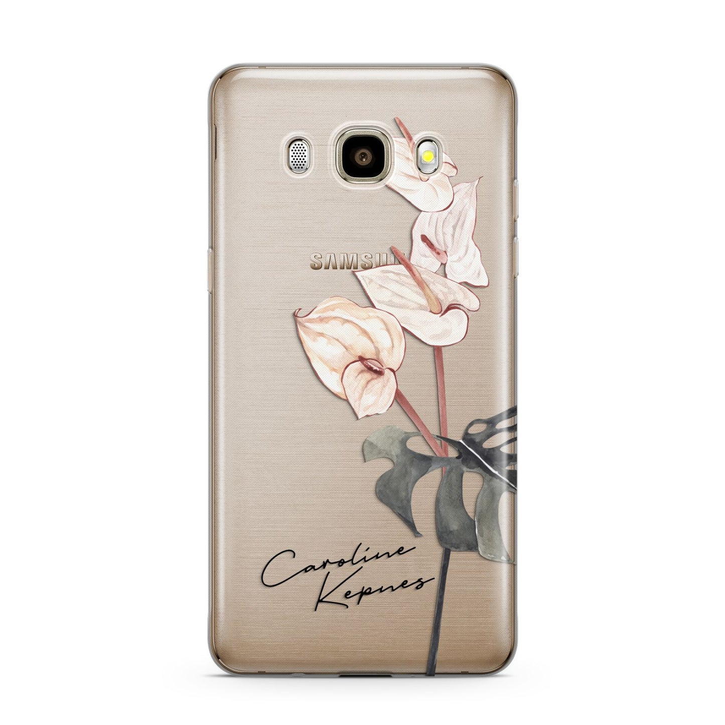 Personalised Tropical Plant Samsung Galaxy J7 2016 Case on gold phone
