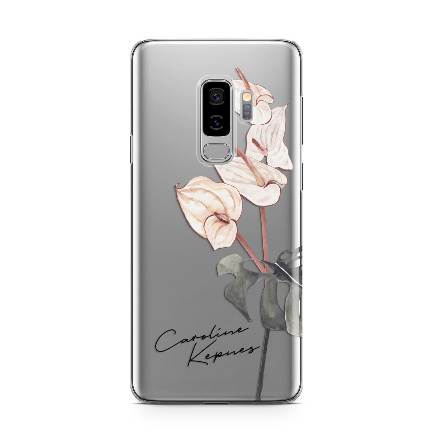 Personalised Tropical Plant Samsung Galaxy S9 Plus Case on Silver phone