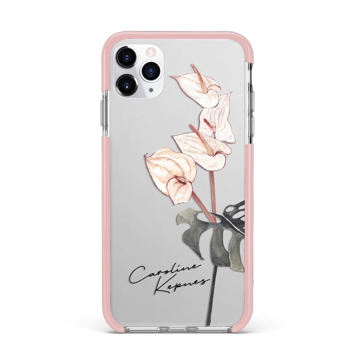 Personalised Tropical Plant iPhone 11 Pro Max Impact Pink Edge Case
