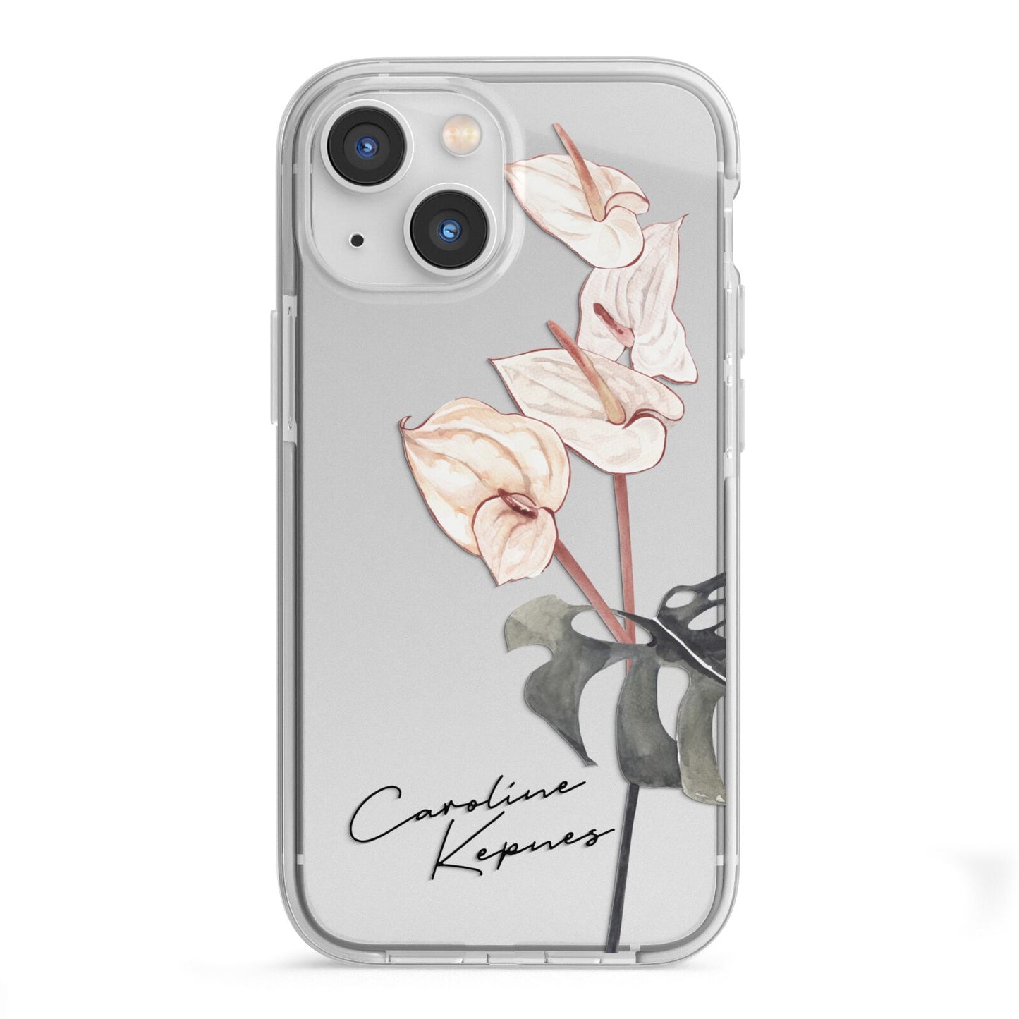 Personalised Tropical Plant iPhone 13 Mini TPU Impact Case with White Edges