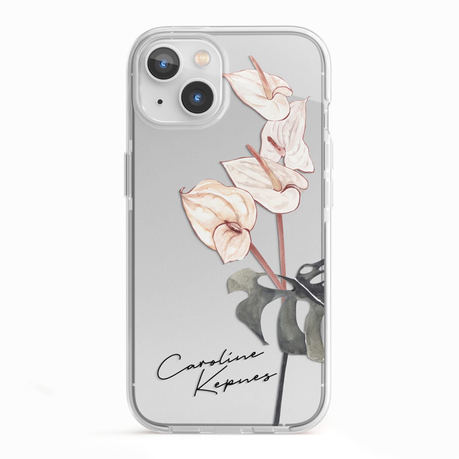 Personalised Tropical Plant iPhone 13 TPU Impact Case with White Edges