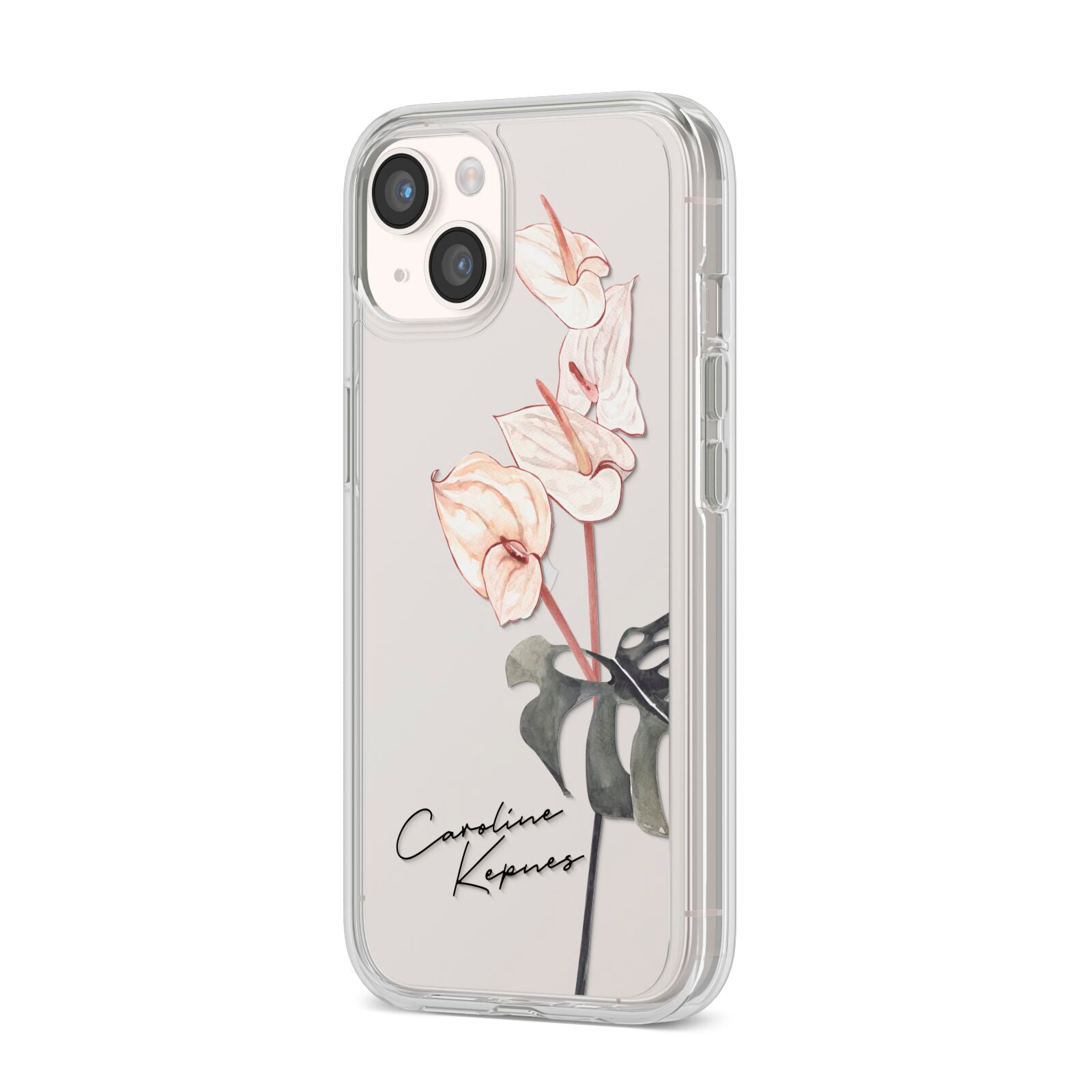 Personalised Tropical Plant iPhone 14 Clear Tough Case Starlight Angled Image