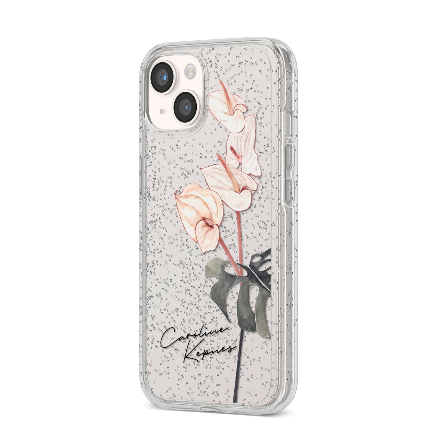 Personalised Tropical Plant iPhone 14 Glitter Tough Case Starlight Angled Image