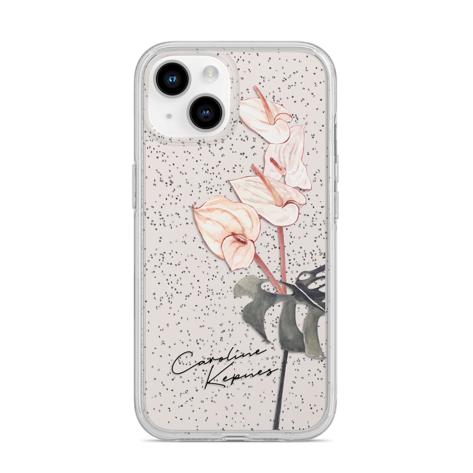 Personalised Tropical Plant iPhone 14 Glitter Tough Case Starlight