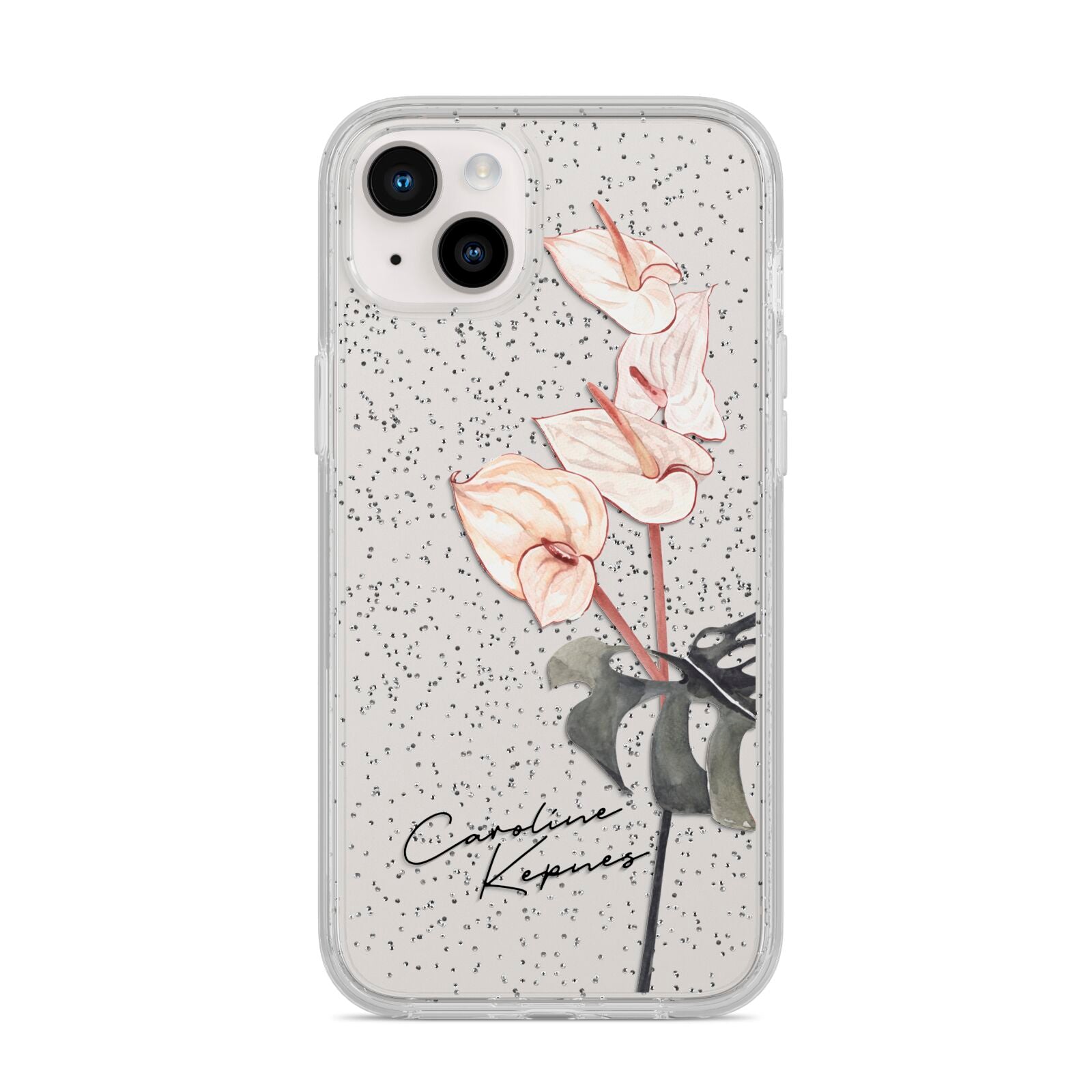 Personalised Tropical Plant iPhone 14 Plus Glitter Tough Case Starlight