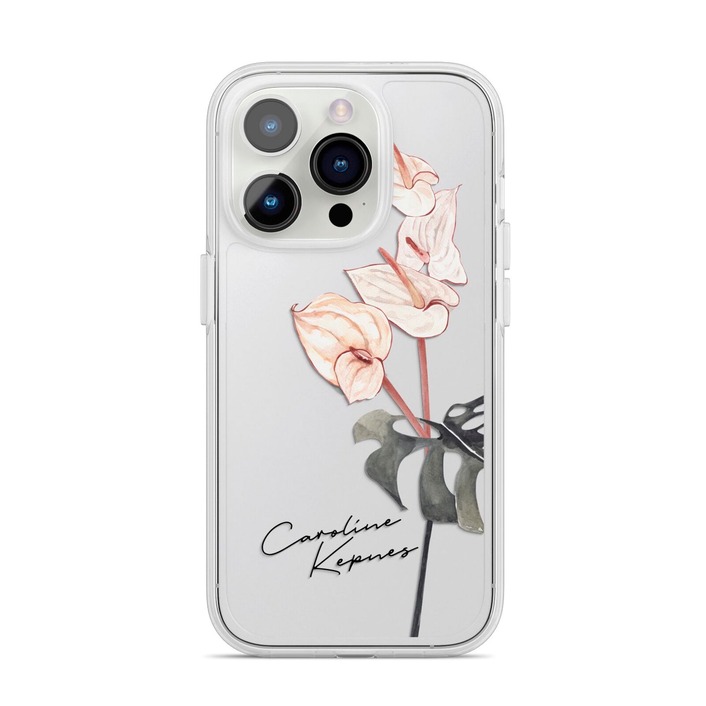 Personalised Tropical Plant iPhone 14 Pro Clear Tough Case Silver