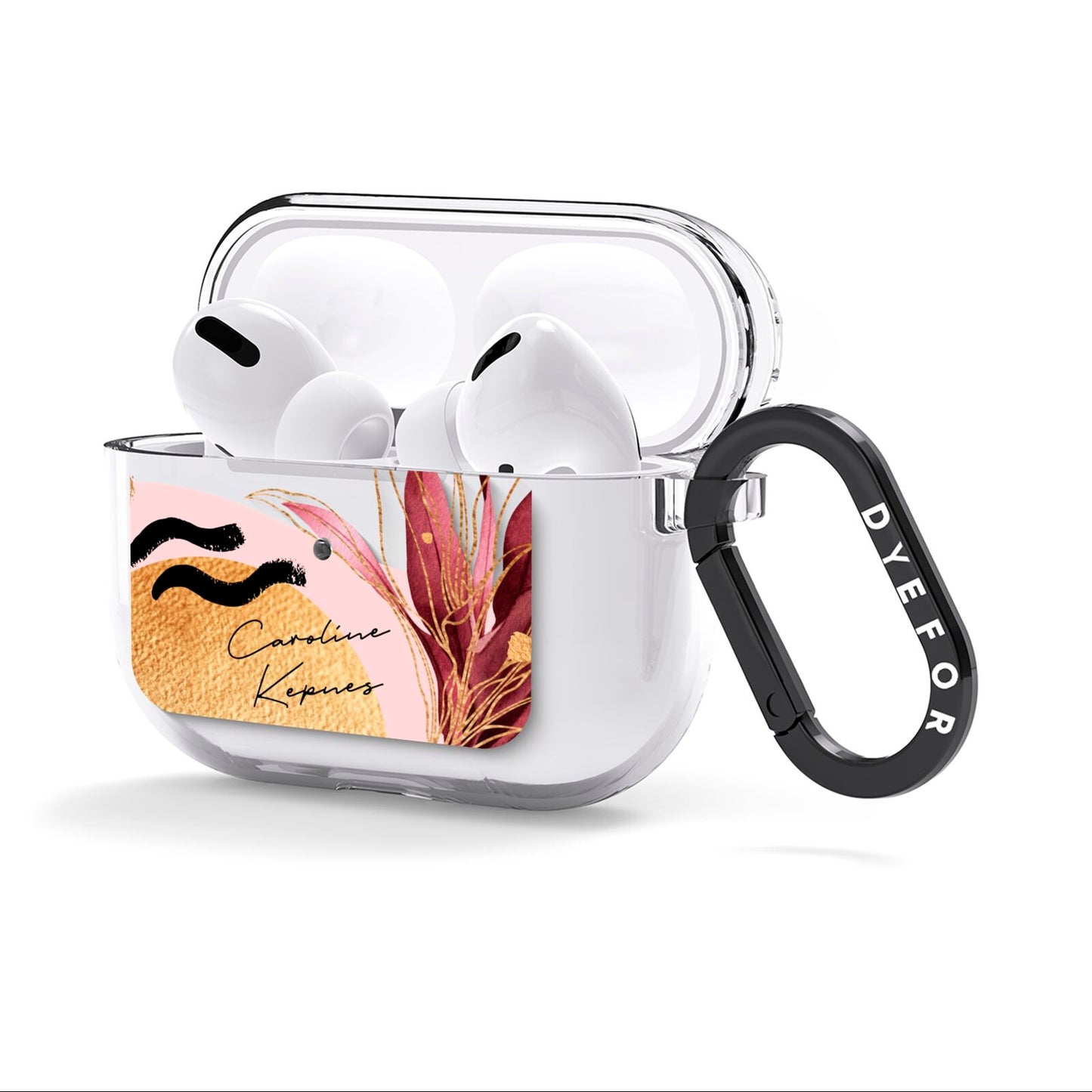 Personalised Tropical Red Leaf AirPods Clear Case 3rd Gen Side Image