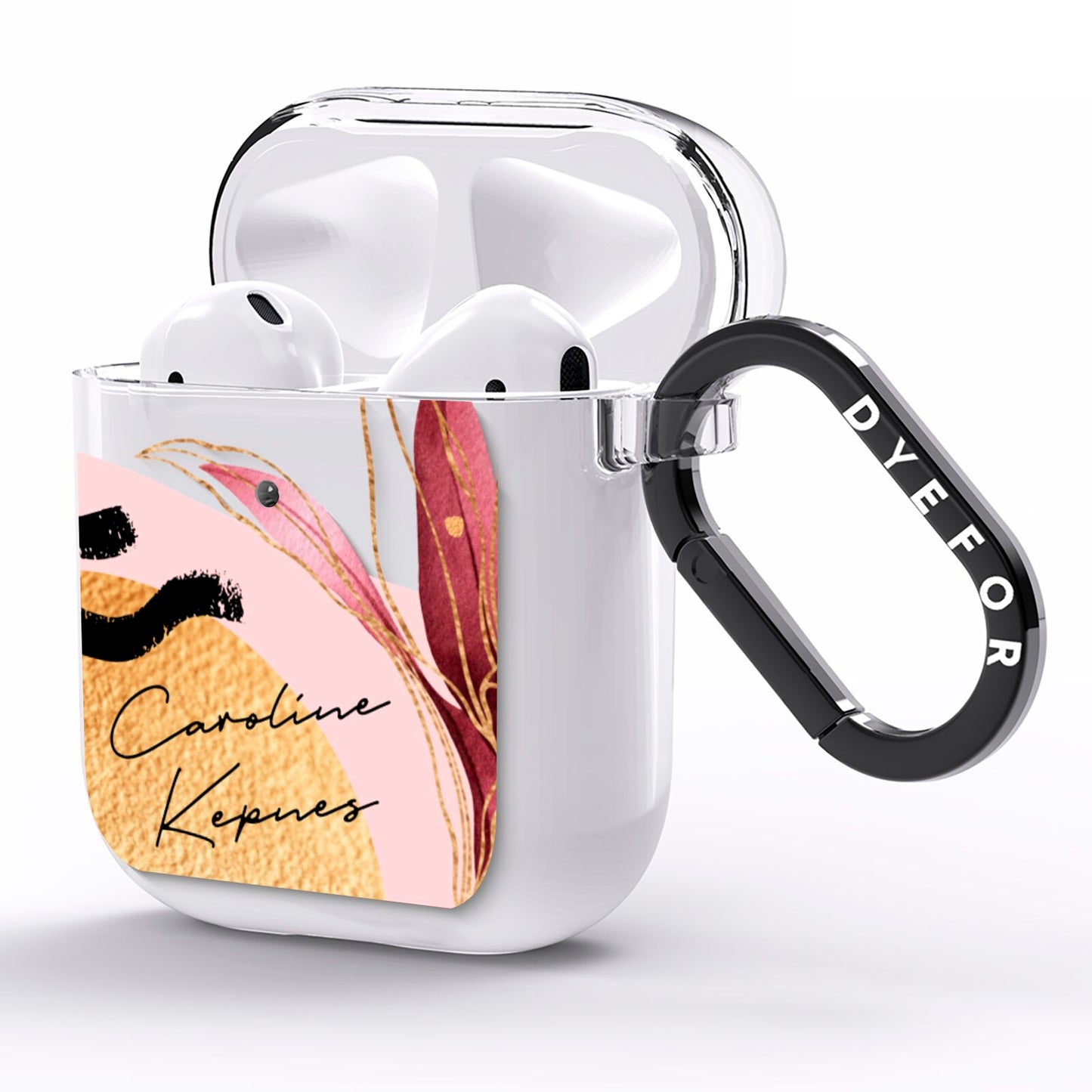 Personalised Tropical Red Leaf AirPods Clear Case Side Image