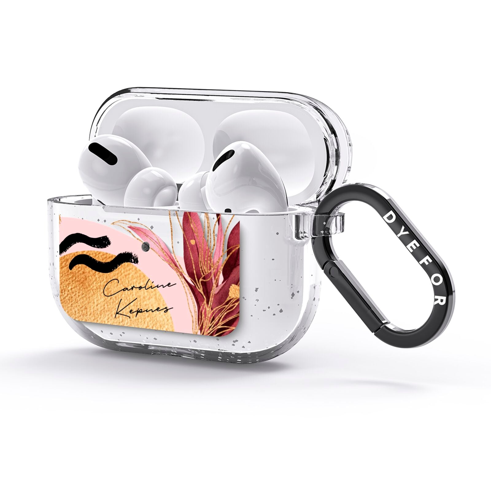 Personalised Tropical Red Leaf AirPods Glitter Case 3rd Gen Side Image