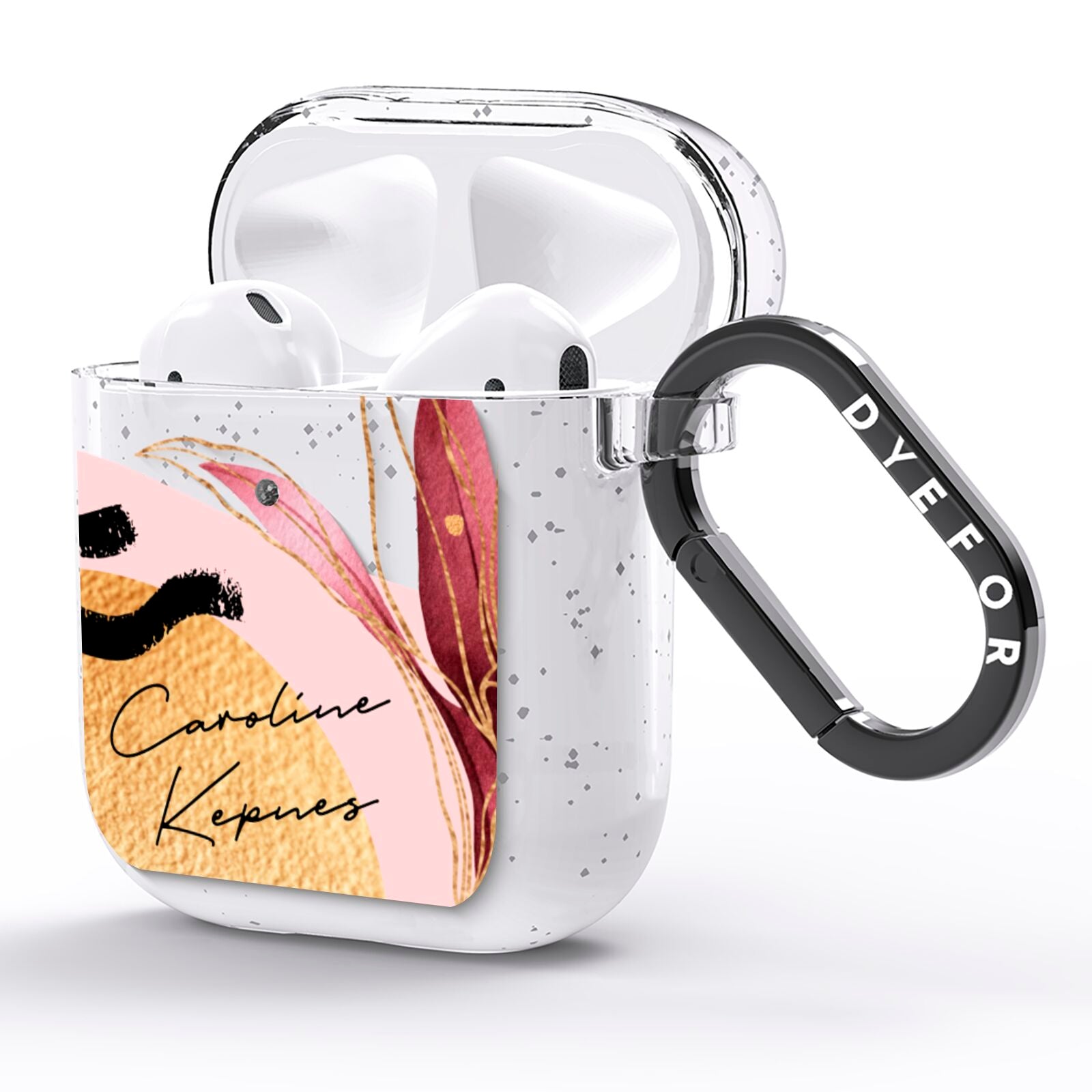Personalised Tropical Red Leaf AirPods Glitter Case Side Image
