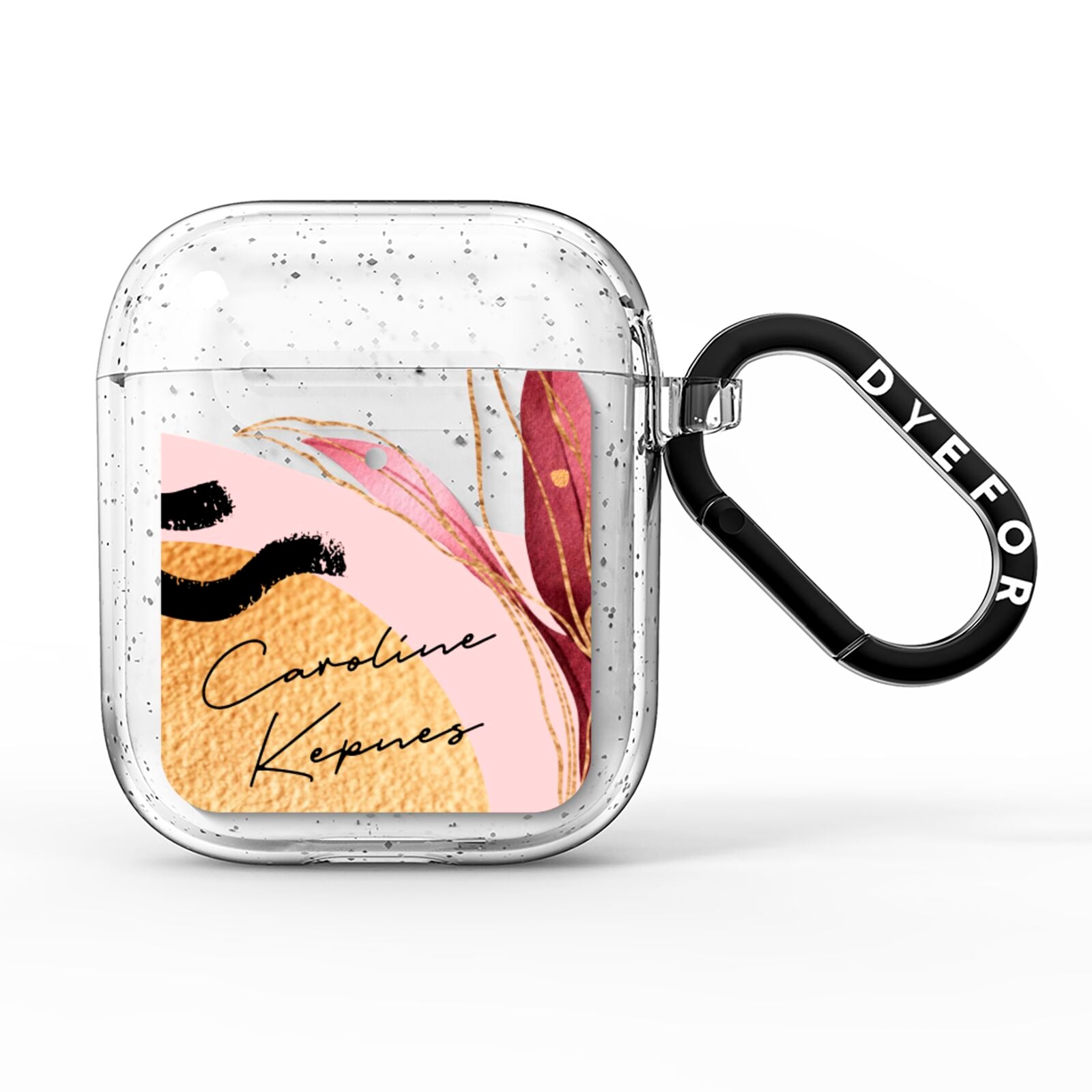 Personalised Tropical Red Leaf AirPods Glitter Case