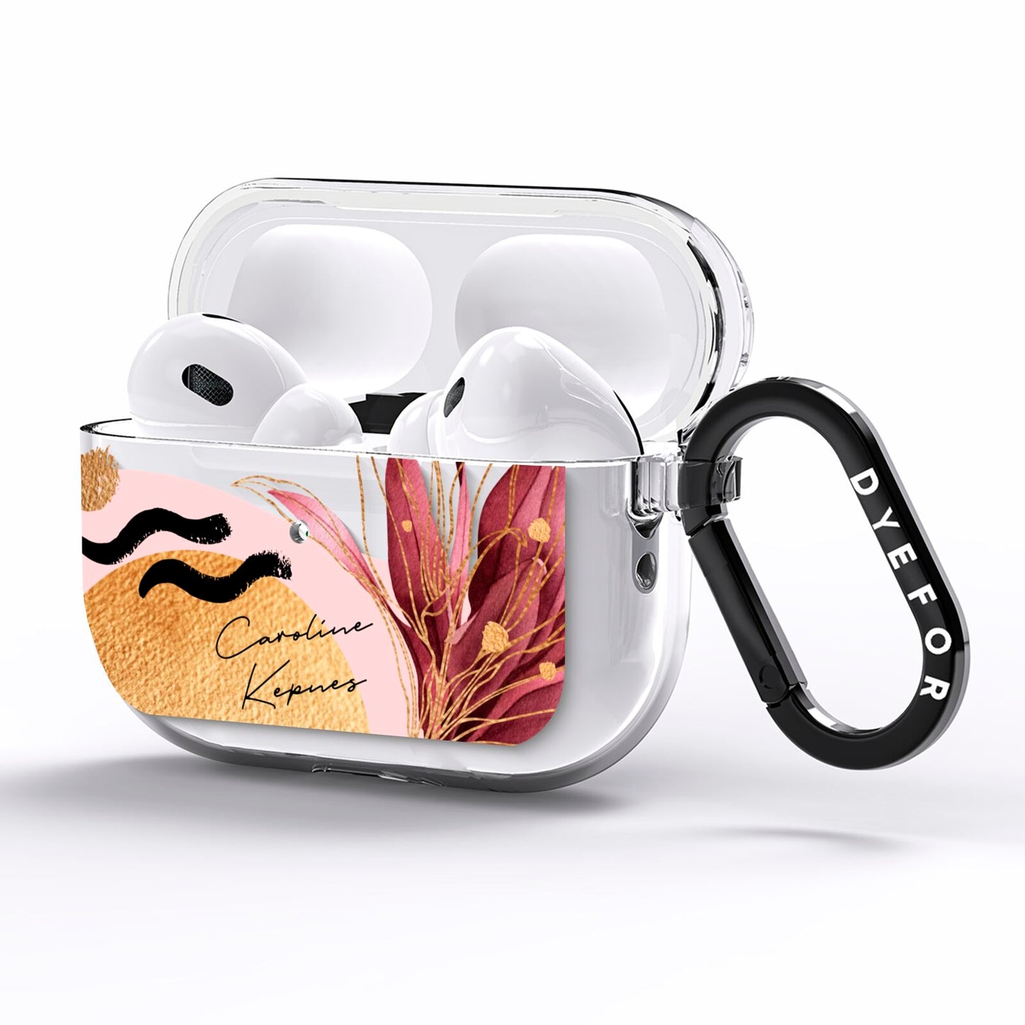 Personalised Tropical Red Leaf AirPods Pro Clear Case Side Image