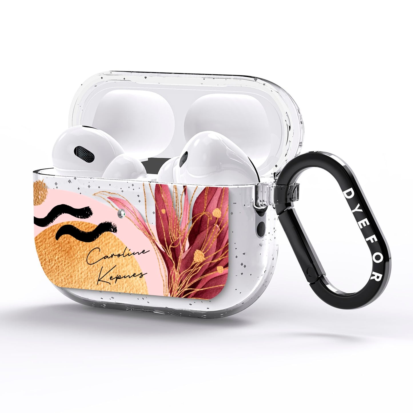 Personalised Tropical Red Leaf AirPods Pro Glitter Case Side Image