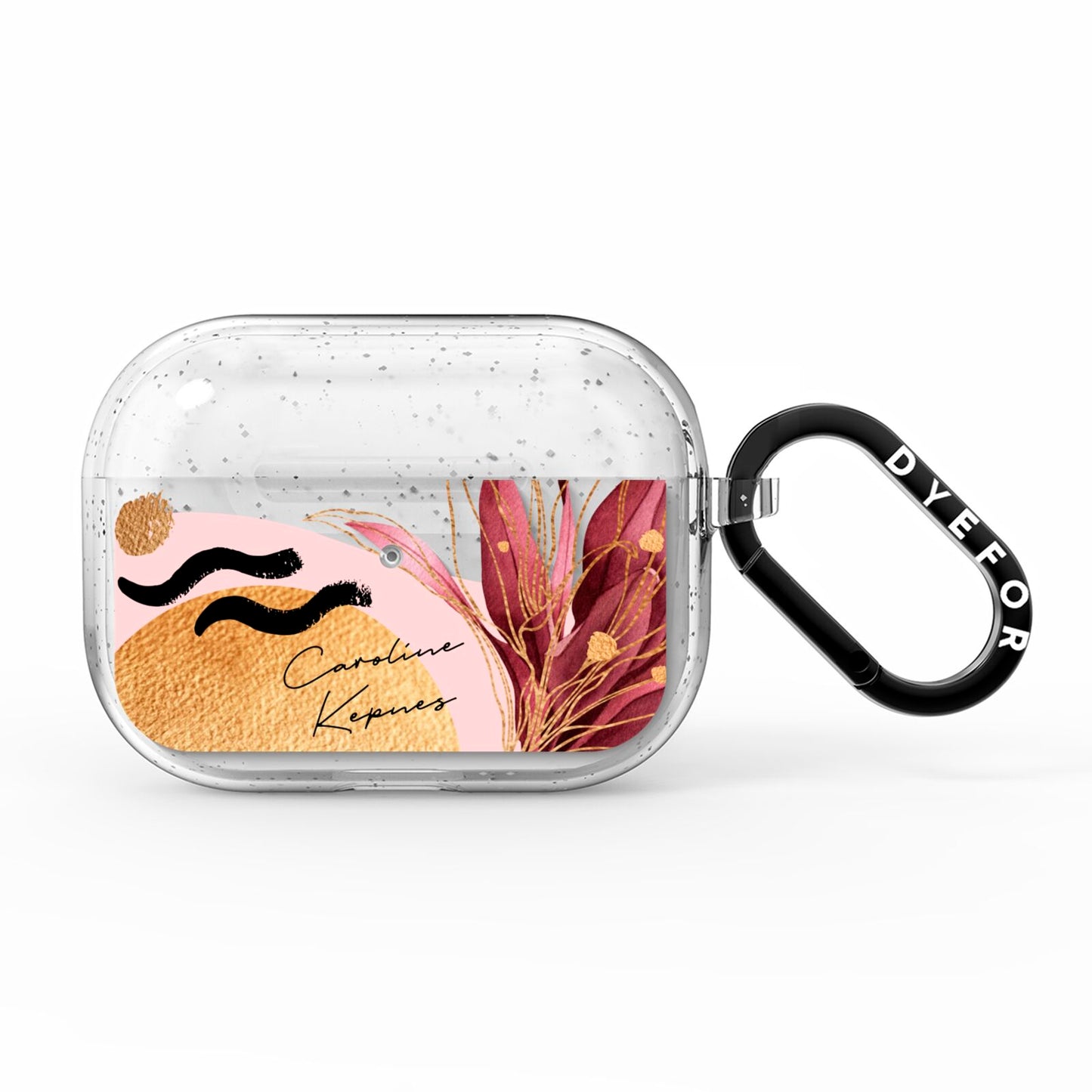 Personalised Tropical Red Leaf AirPods Pro Glitter Case