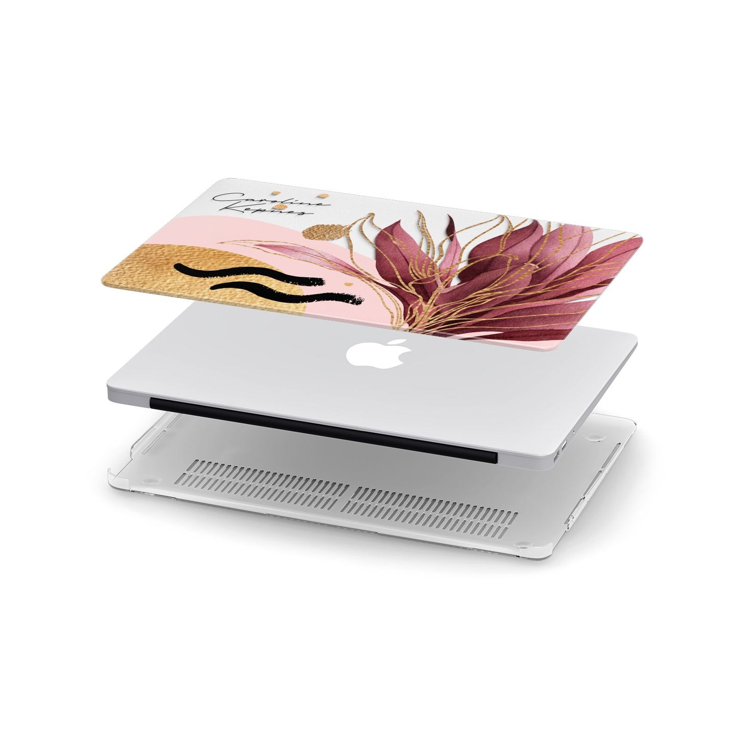Personalised Tropical Red Leaf Apple MacBook Case in Detail