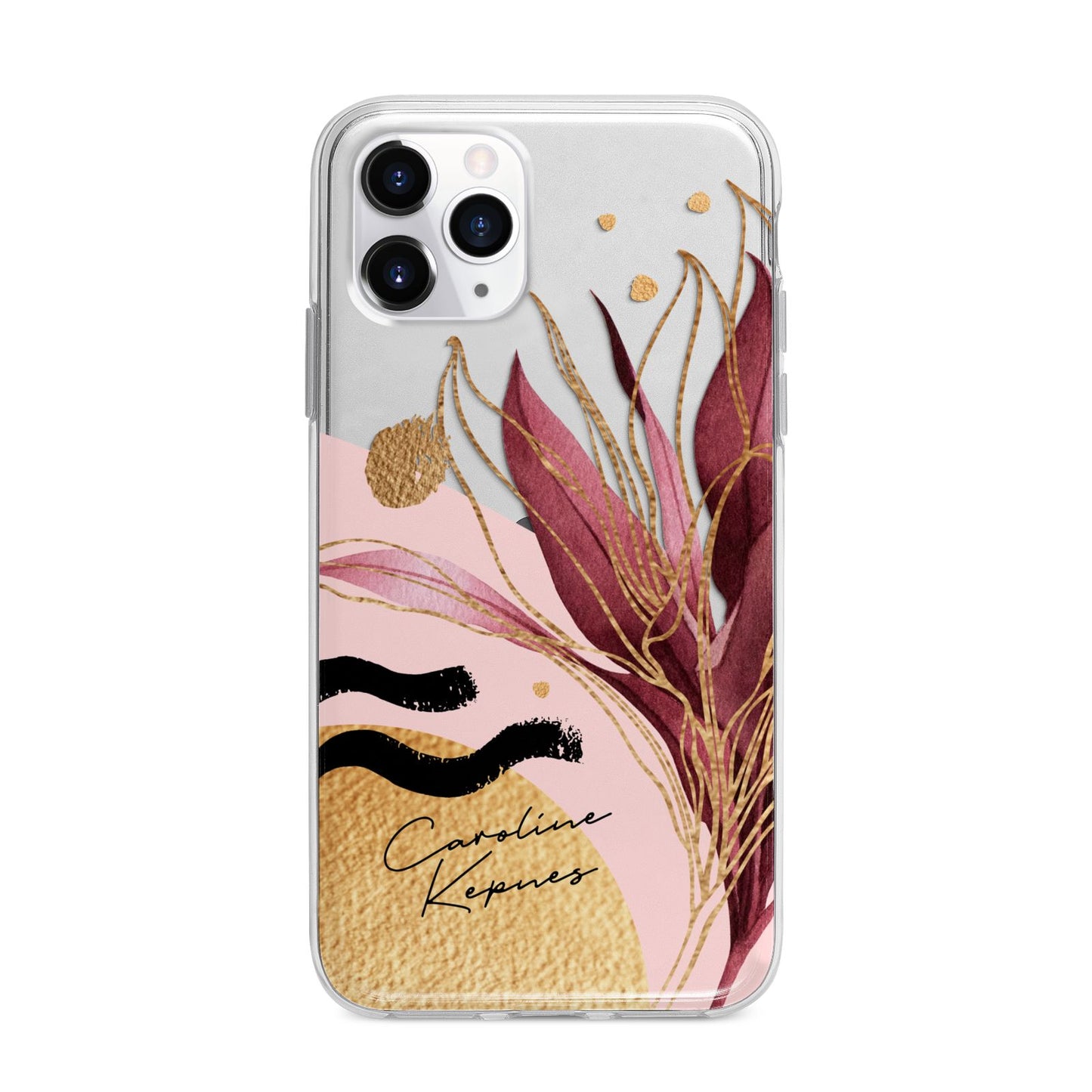 Personalised Tropical Red Leaf Apple iPhone 11 Pro Max in Silver with Bumper Case